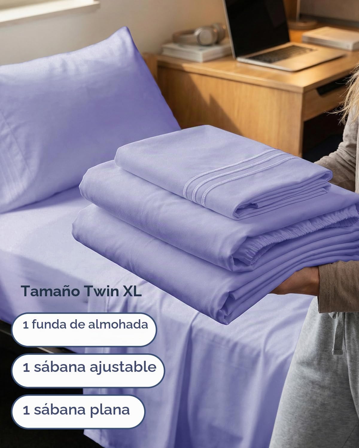 JUEGO DE SÁBANAS TWIN XL 3 PIEZAS CGK UNLIMITED MICROFIBRA LAVANDA - 3