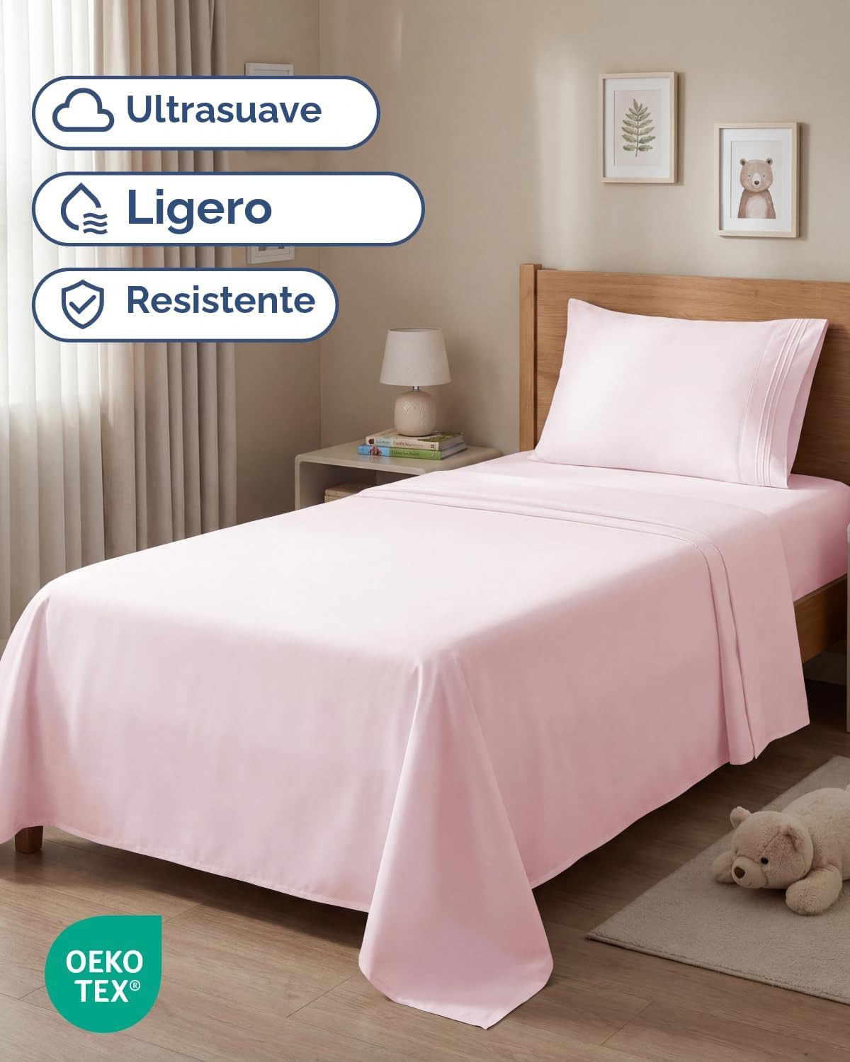 JUEGO DE SÁBANAS TWIN SIZE 3 PIEZAS MICROFIBRA LAVANDA ROSA - 2