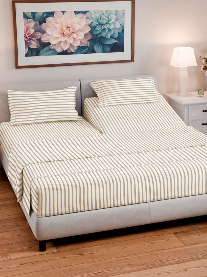 JUEGO DE SÁBANAS SPLIT KING CGK UNLIMITED A RAYAS BEIGE - 2