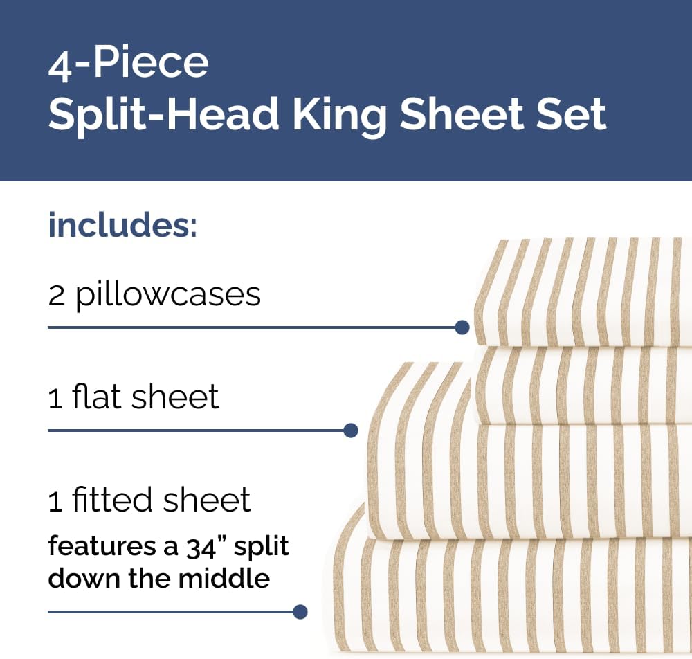 JUEGO DE SÁBANAS SPLIT KING CGK UNLIMITED A RAYAS BEIGE - 3