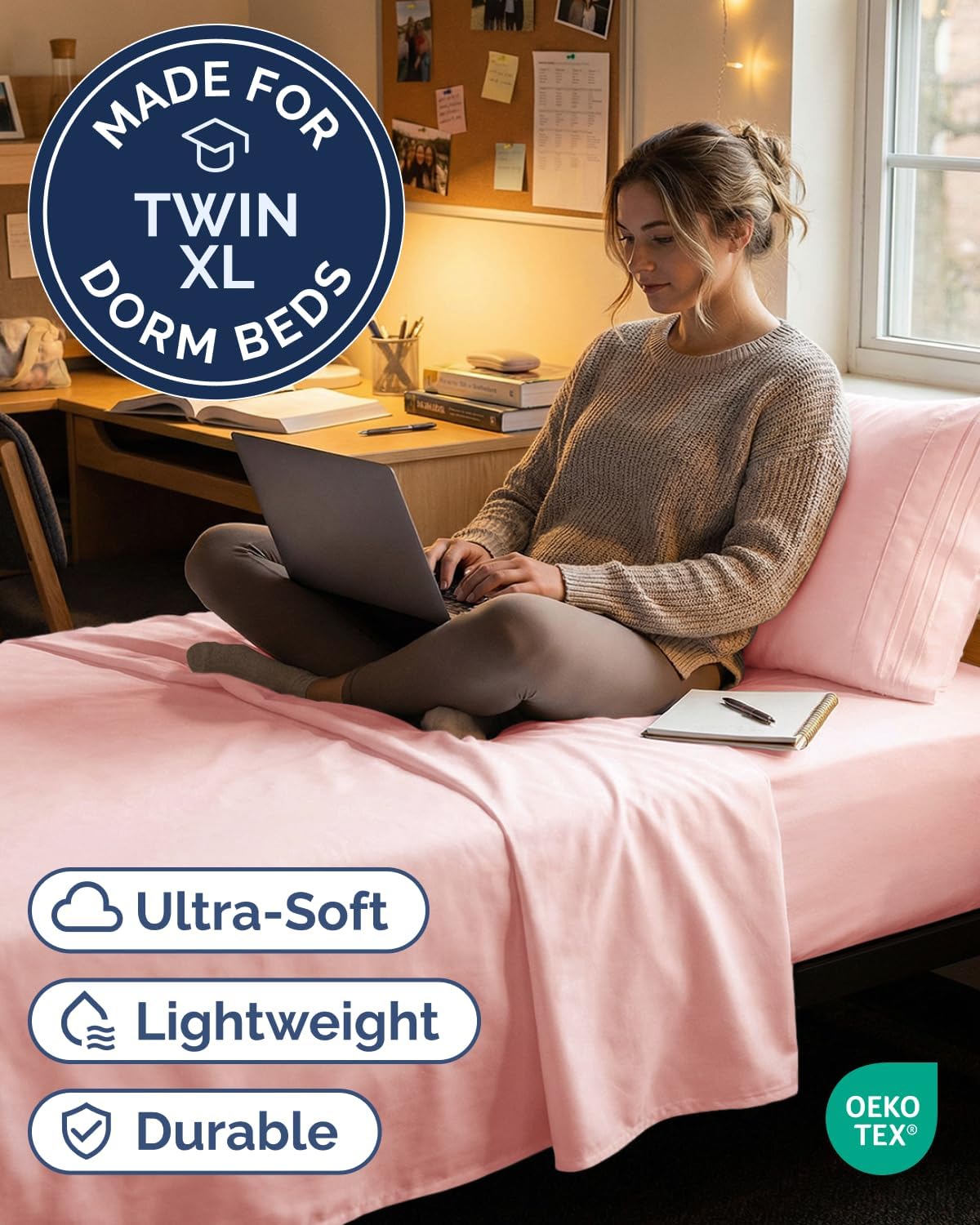 JUEGO DE SÁBANAS TWIN XL 3 PIEZAS CGK UNLIMITED MICROFIBRA ROSA BEBÉ - 2