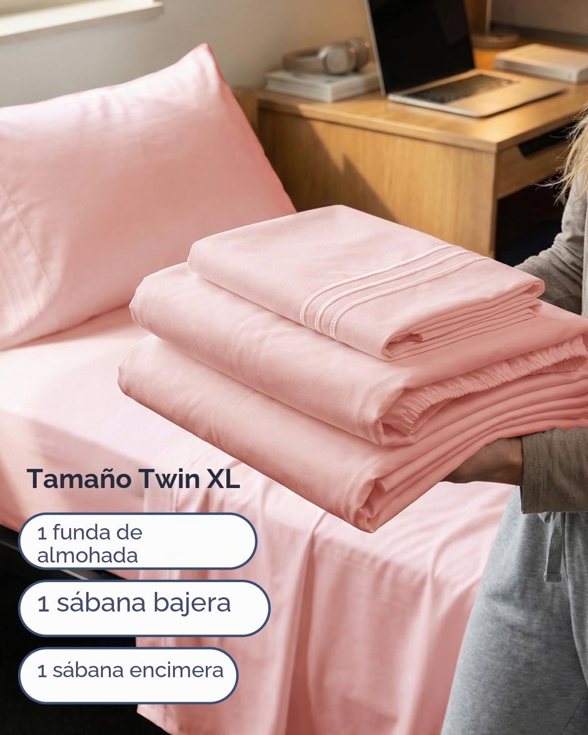 JUEGO DE SÁBANAS TWIN XL 3 PIEZAS CGK UNLIMITED MICROFIBRA ROSA BEBÉ - 3