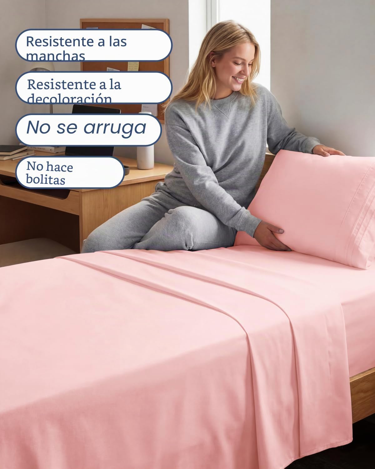 JUEGO DE SÁBANAS TWIN XL 3 PIEZAS CGK UNLIMITED MICROFIBRA ROSA BEBÉ - 5