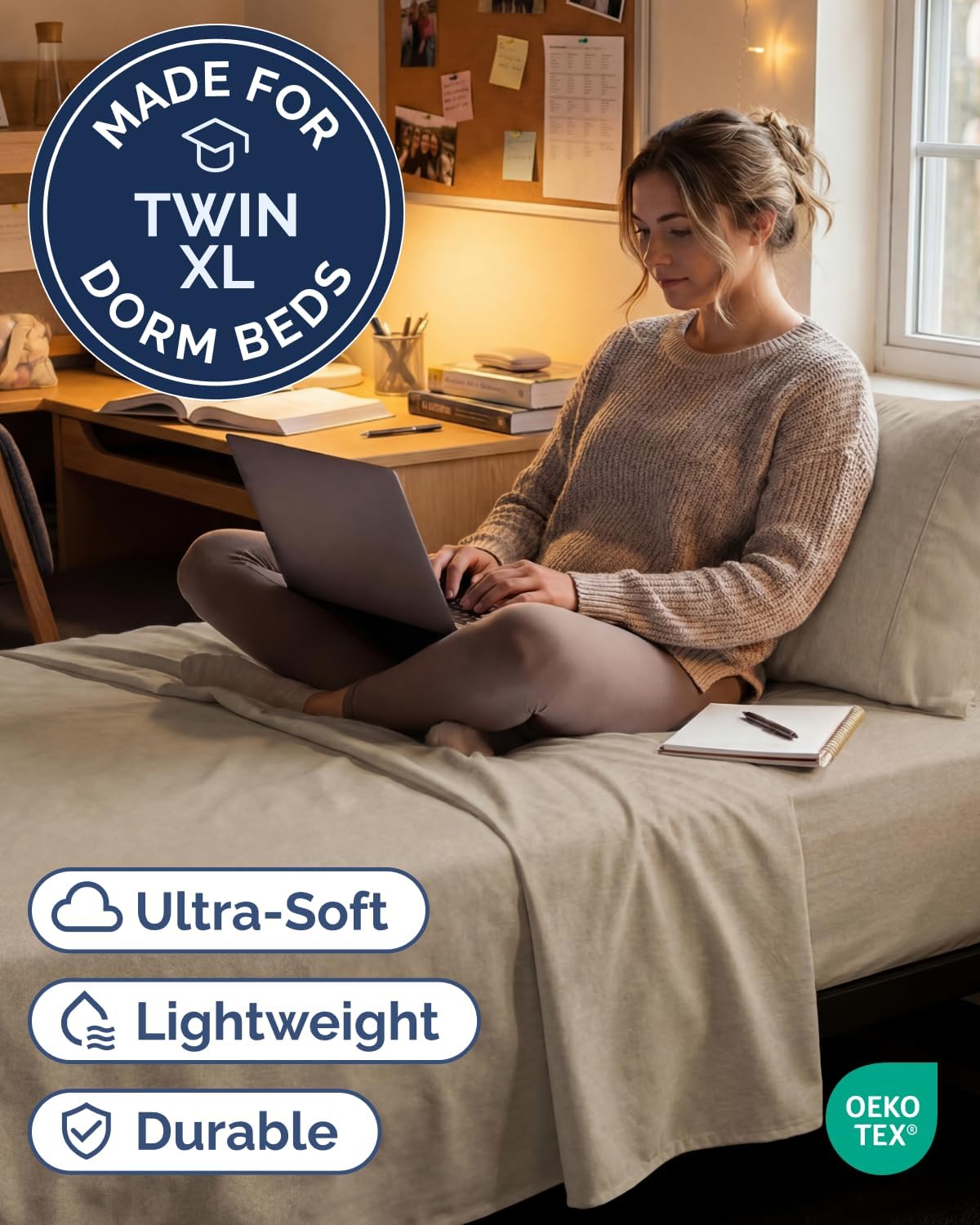 JUEGO DE SÁBANAS TWIN XL 3 PIEZAS MICROFIBRA BEIGE CGK UNLIMITED - 2