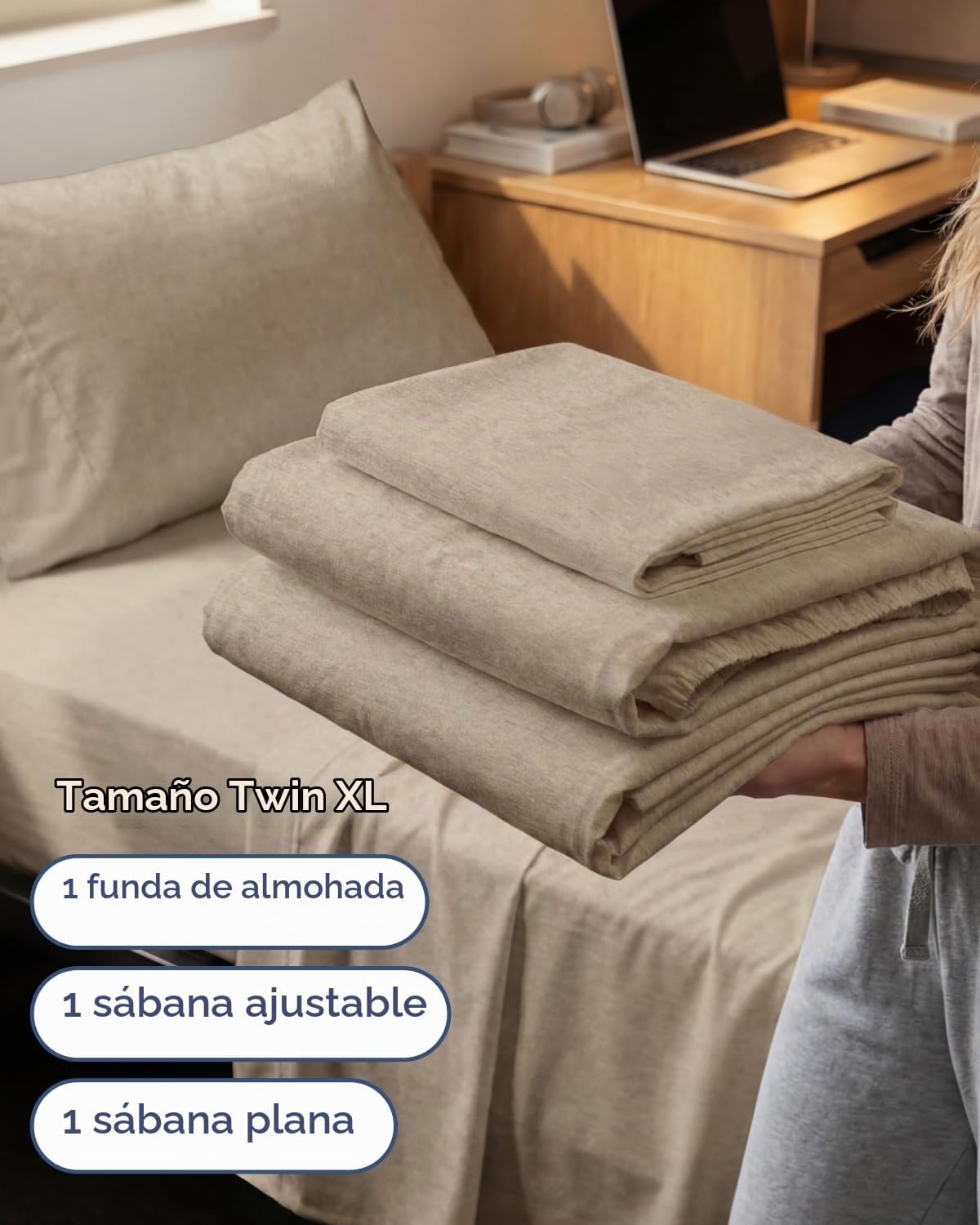 JUEGO DE SÁBANAS TWIN XL 3 PIEZAS MICROFIBRA BEIGE CGK UNLIMITED - 3