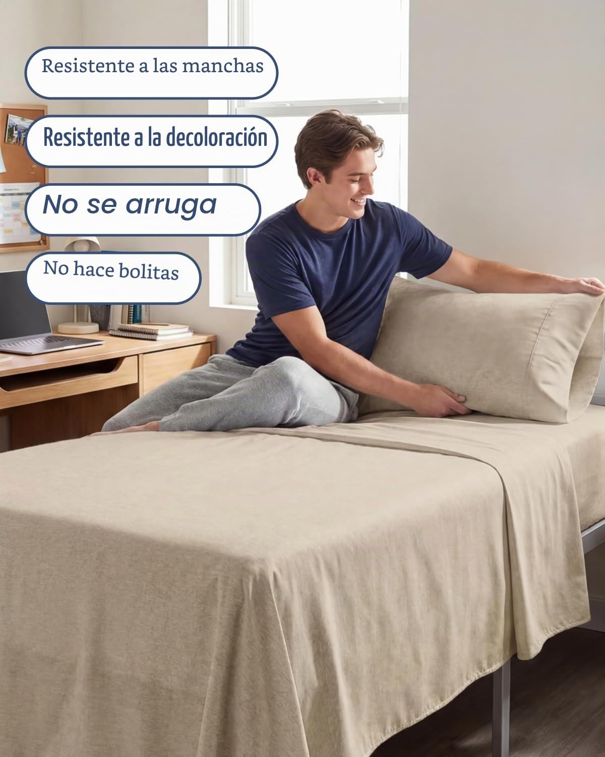 JUEGO DE SÁBANAS TWIN XL 3 PIEZAS MICROFIBRA BEIGE CGK UNLIMITED - 5