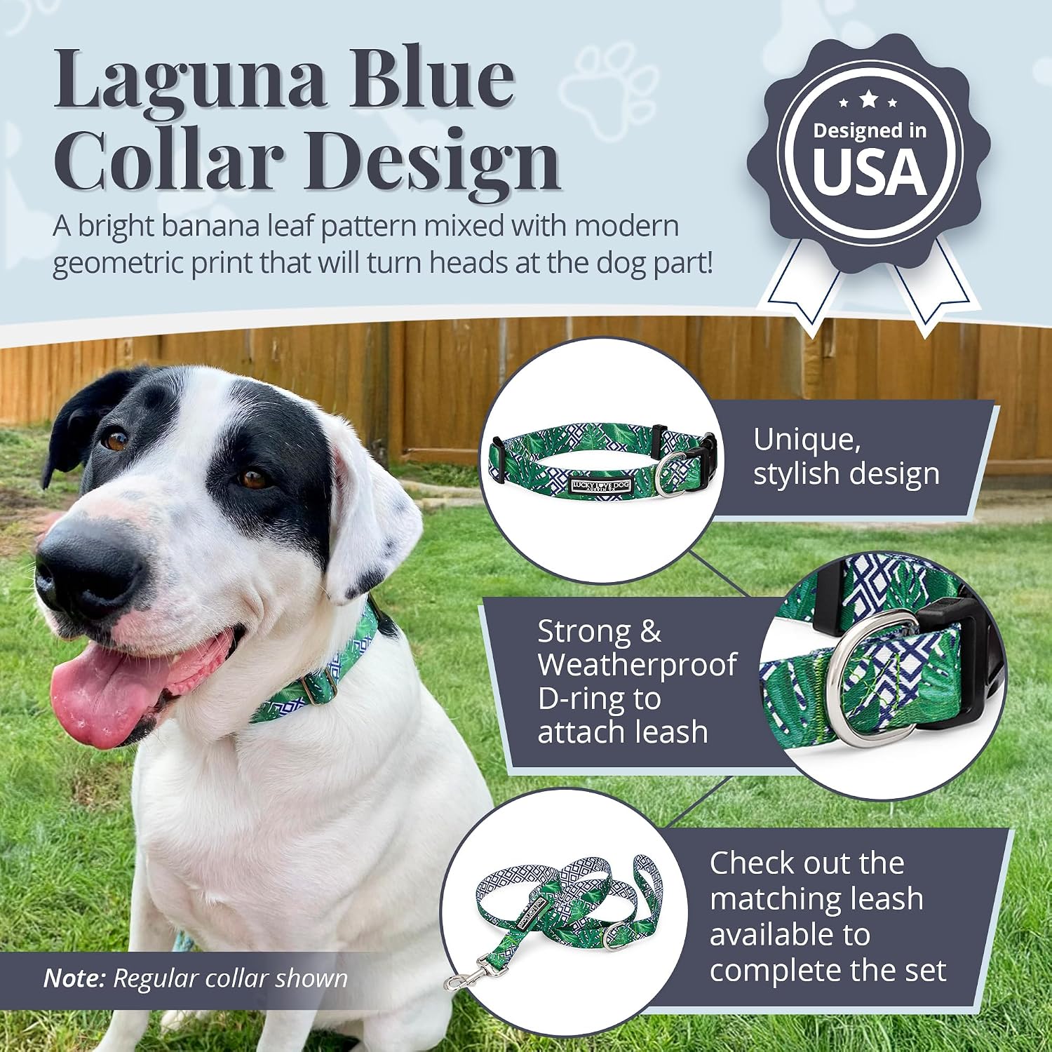 COLLAR AJUSTABLE LUCKY LOVE DOG PARA PERROS GRANDES AZUL LAGUNA - 2