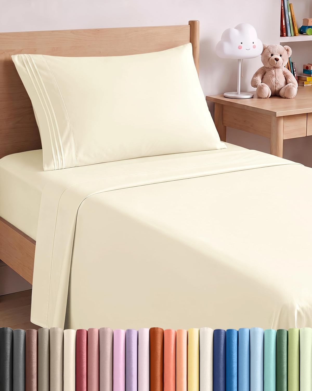 JUEGO DE SÁBANAS TWIN SIZE 3 PIEZAS MICROFIBRA OFF WHITE - 1