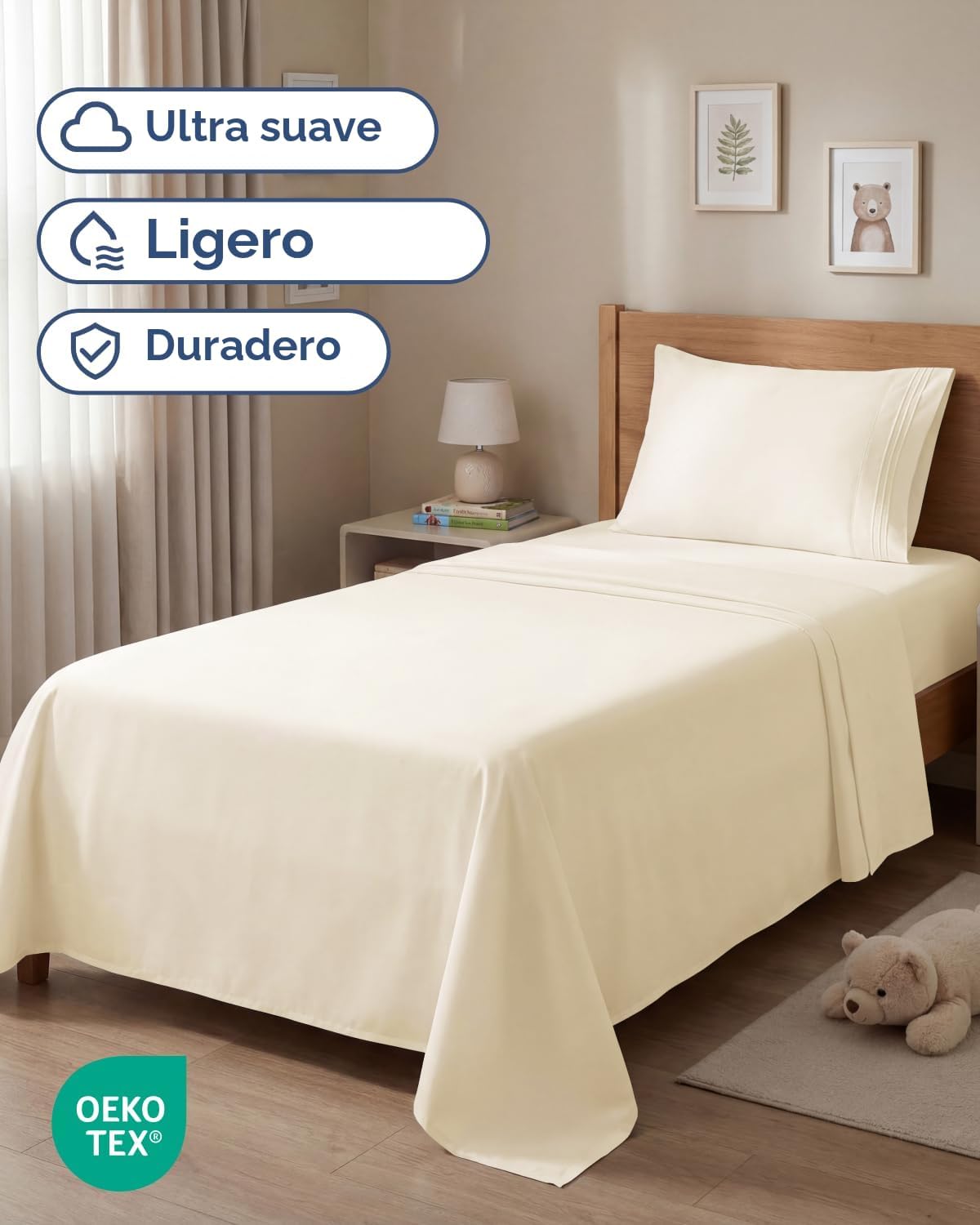 JUEGO DE SÁBANAS TWIN SIZE 3 PIEZAS MICROFIBRA OFF WHITE - 2