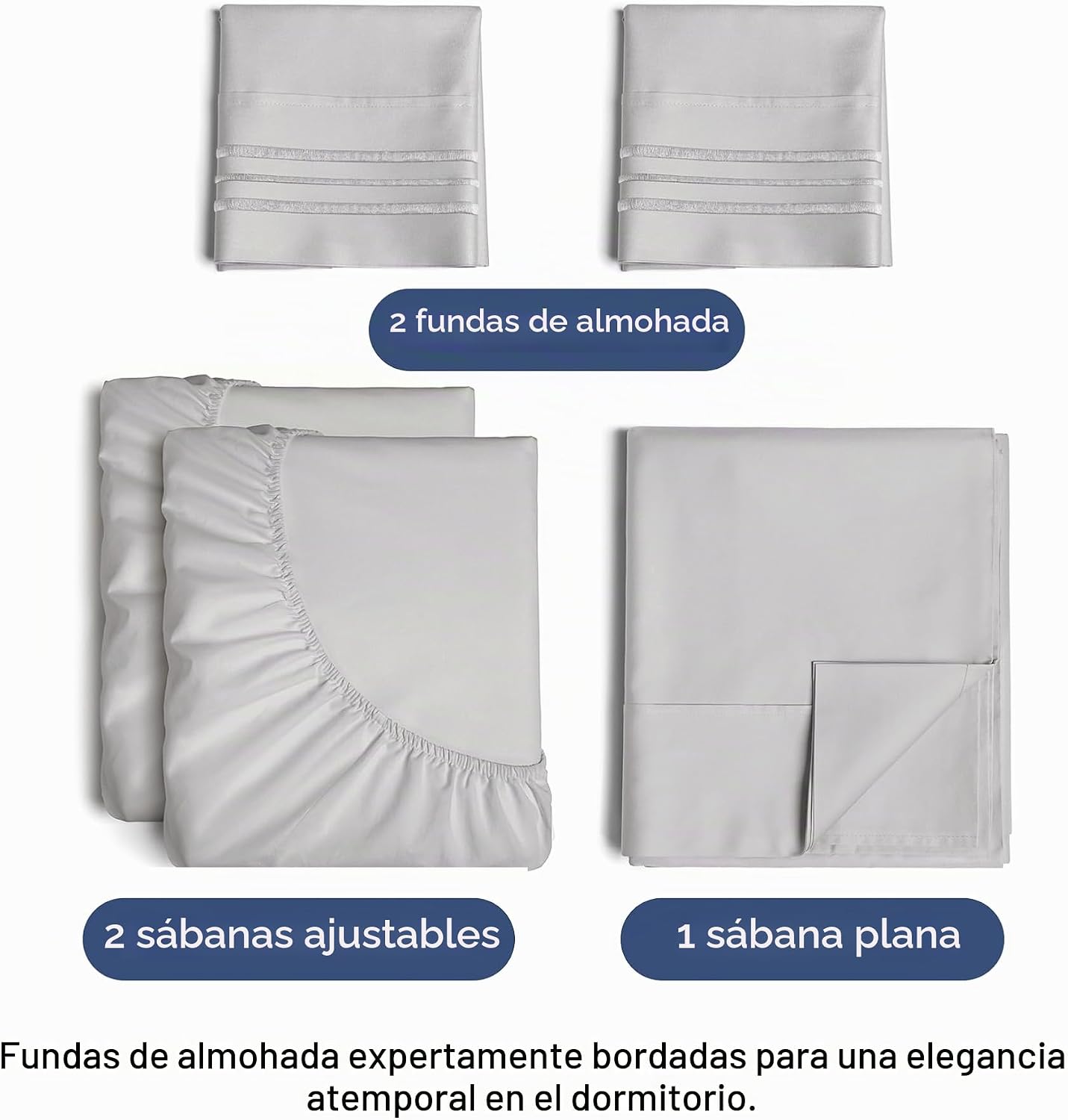 JUEGO DE SÁBANAS SPLIT KING 5 PIEZAS MICROFIBRA GRIS - 2