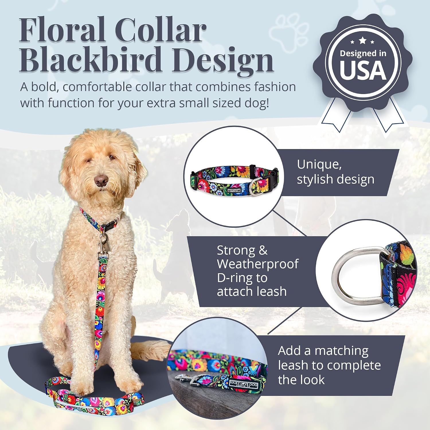 COLLAR LUCKY LOVE DOG BLACKBIRD PARA CACHORROS Y PERROS PEQUEÑOS TALLA XS - 2