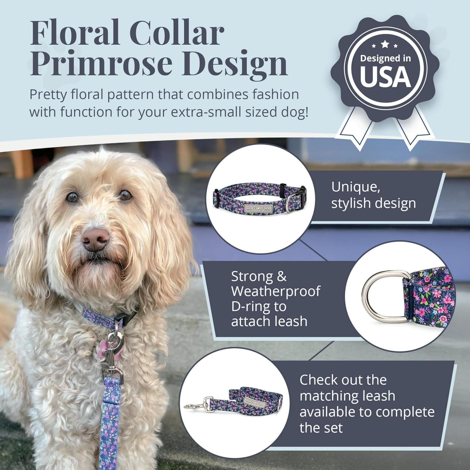 COLLAR PARA PERROS PEQUEÑOS LUCKY LOVE DOG PRIMROSE TALLA XS - 2