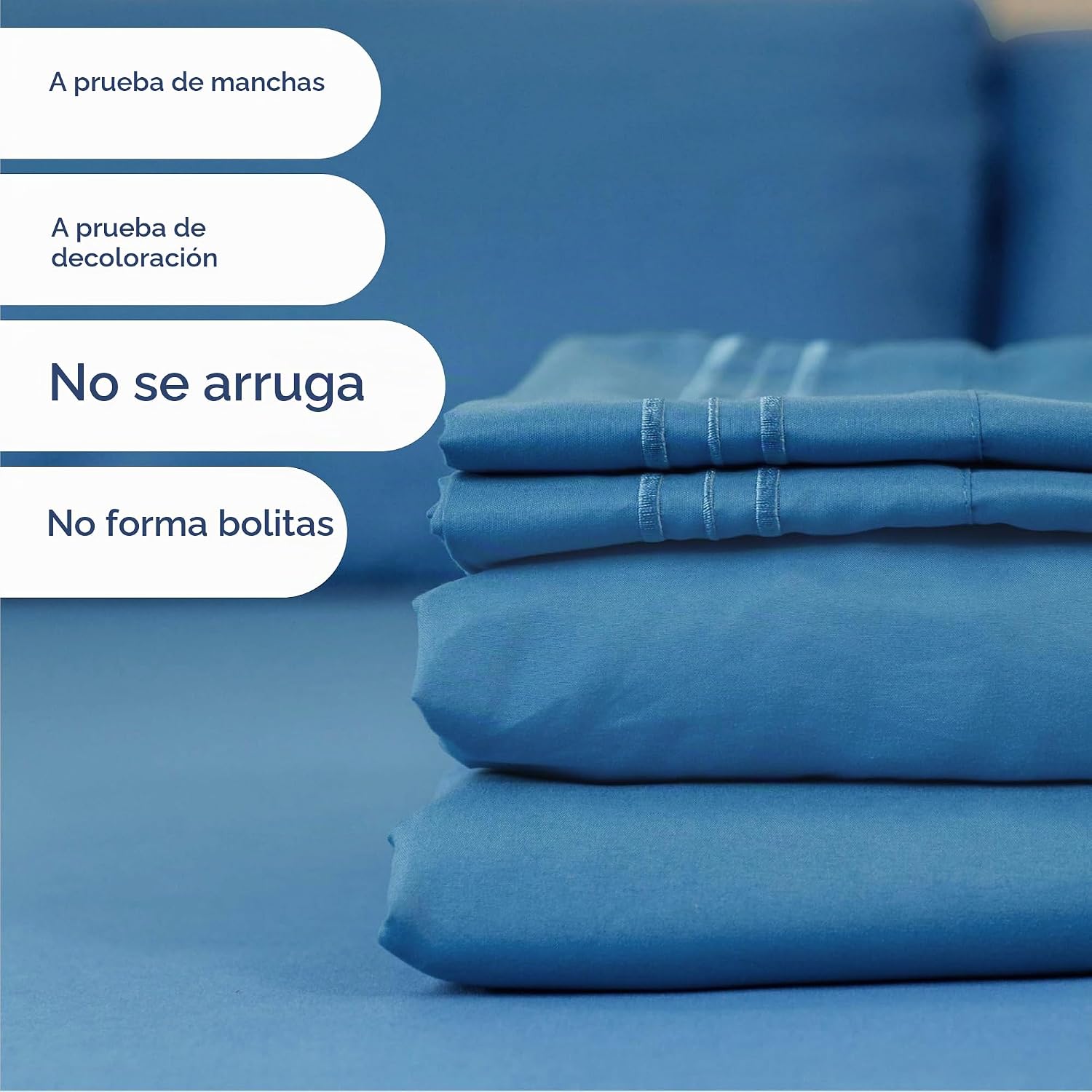 JUEGO DE SÁBANAS CAL KING 4 PIEZAS MICROFIBRA AZUL DENIM - 5