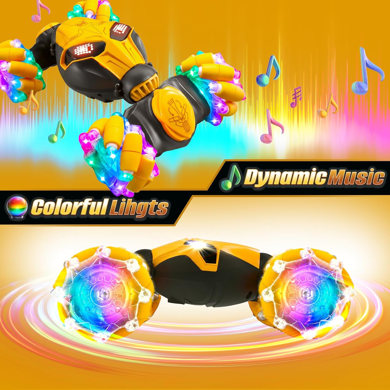 AUTO DE JUGUETE UUCOCO RC GESTURE SENSING STUNT CAR AMARILLO 4WD - 2