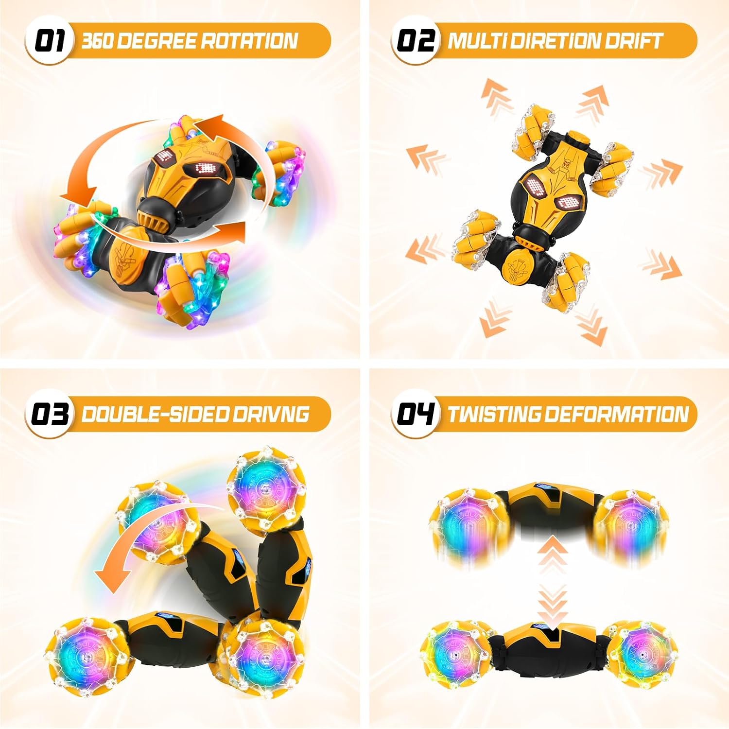 AUTO DE JUGUETE UUCOCO RC GESTURE SENSING STUNT CAR AMARILLO 4WD - 3