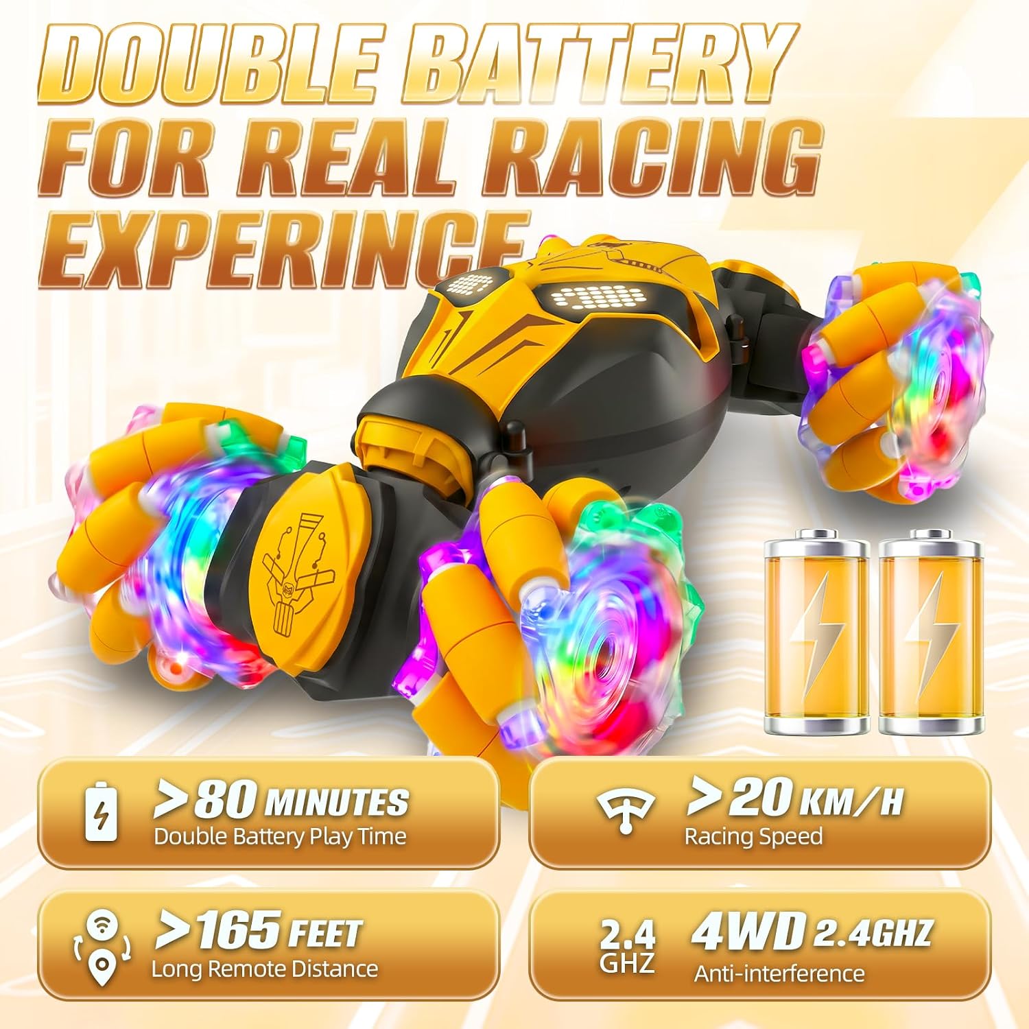 AUTO DE JUGUETE UUCOCO RC GESTURE SENSING STUNT CAR AMARILLO 4WD - 4