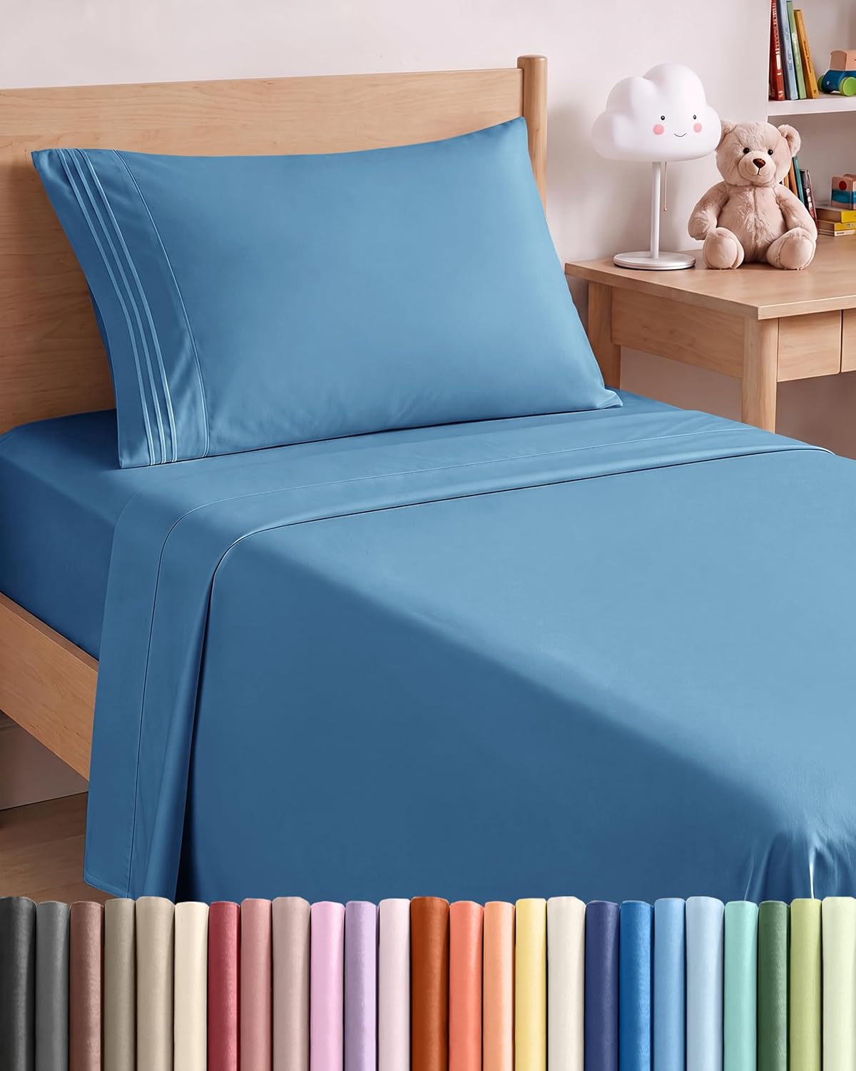 JUEGO DE SÁBANAS TWIN SIZE 3 PIEZAS MICROFIBRA DENIM BLUE - 1