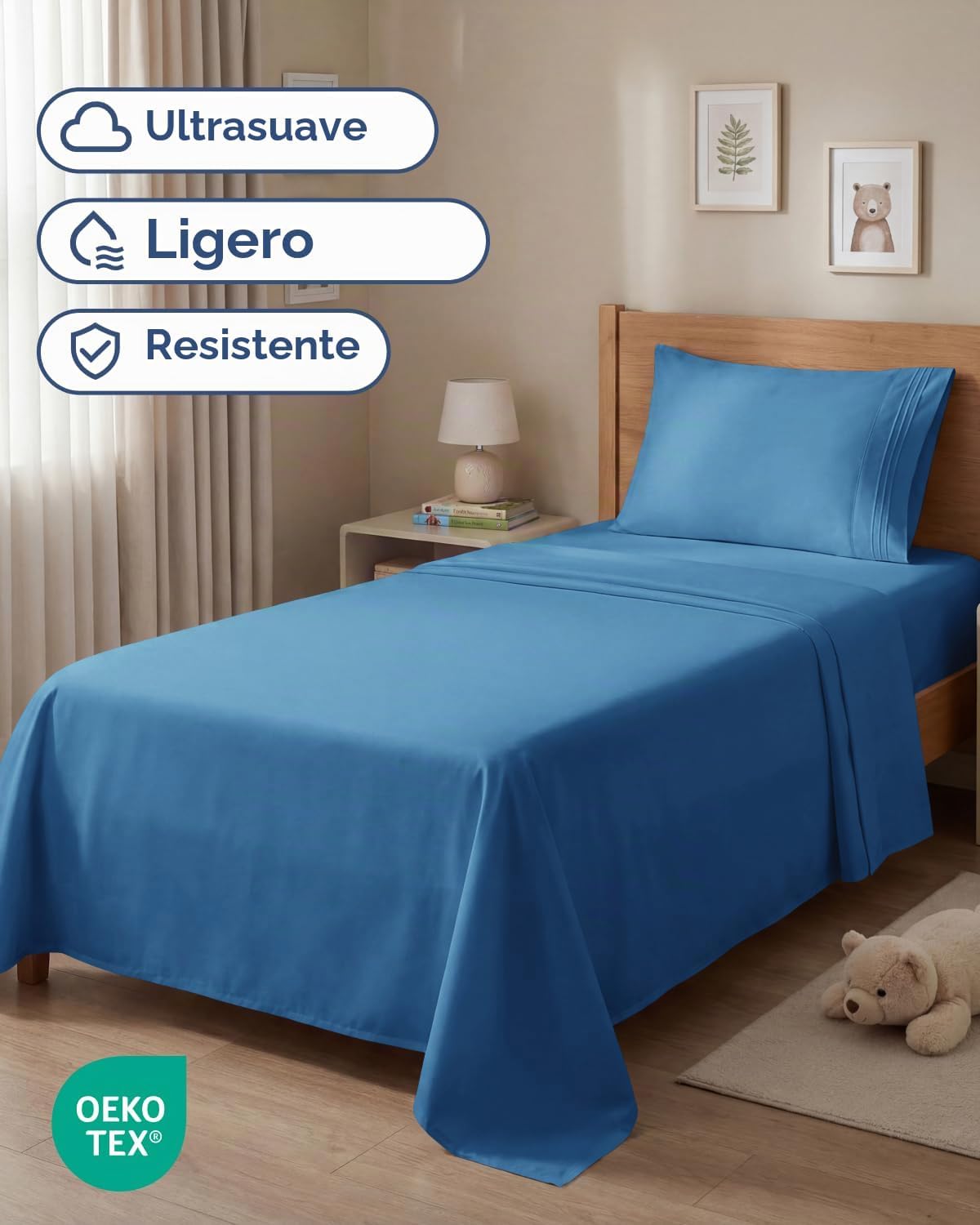 JUEGO DE SÁBANAS TWIN SIZE 3 PIEZAS MICROFIBRA DENIM BLUE - 2
