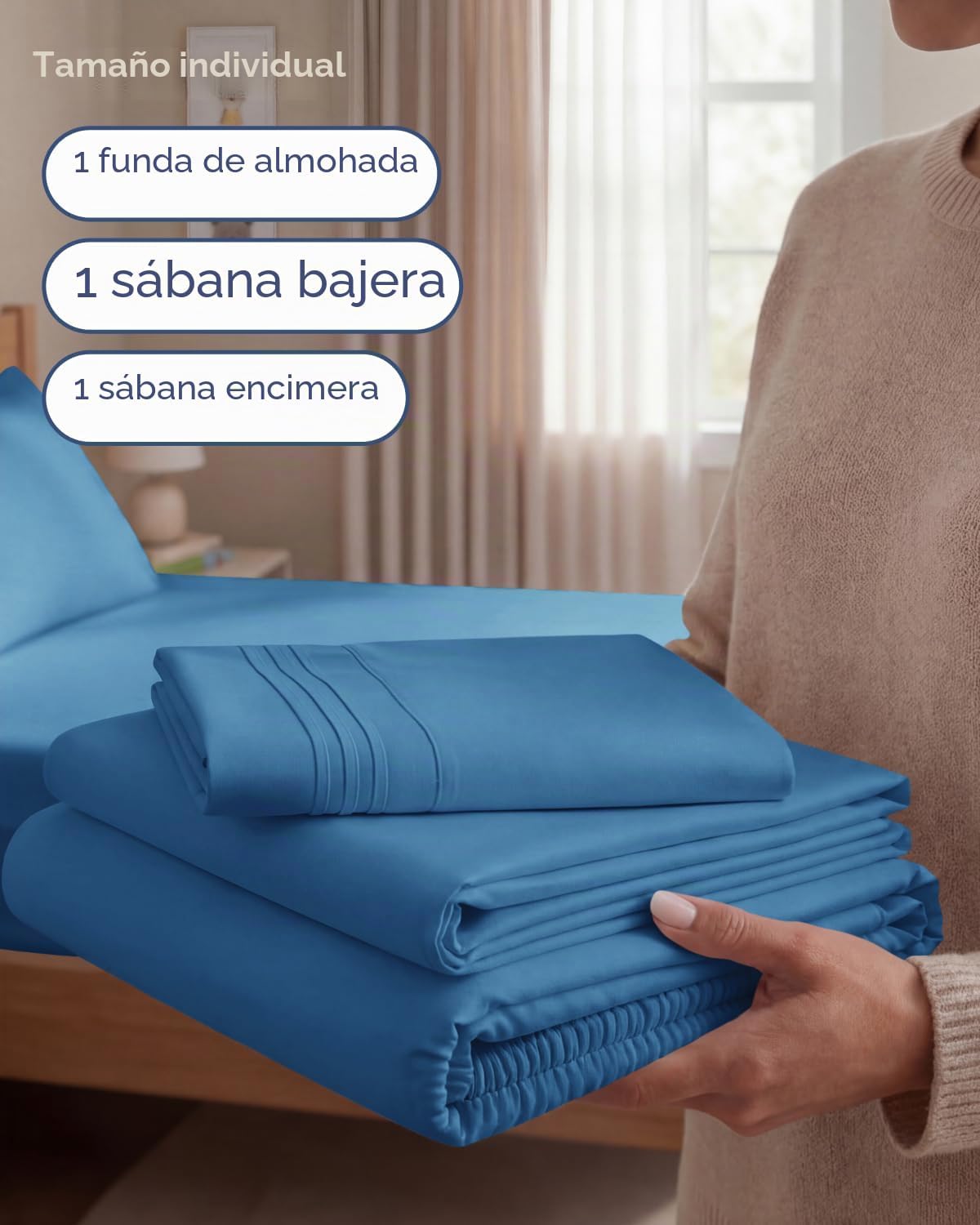 JUEGO DE SÁBANAS TWIN SIZE 3 PIEZAS MICROFIBRA DENIM BLUE - 3