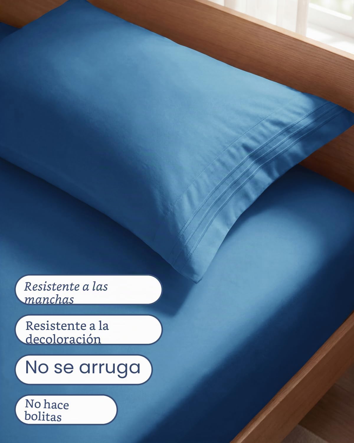 JUEGO DE SÁBANAS TWIN SIZE 3 PIEZAS MICROFIBRA DENIM BLUE - 5