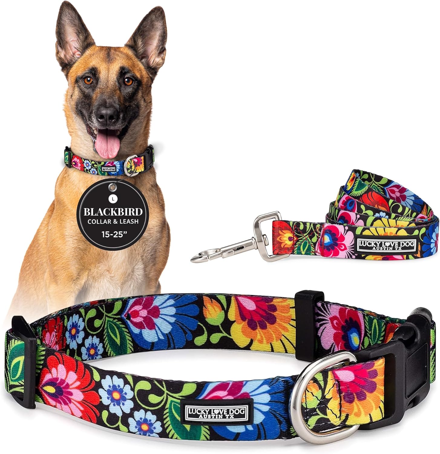 COLLAR Y CORREA LUCKY LOVE DOG BLACKBIRD PARA PERROS GRANDES - 1