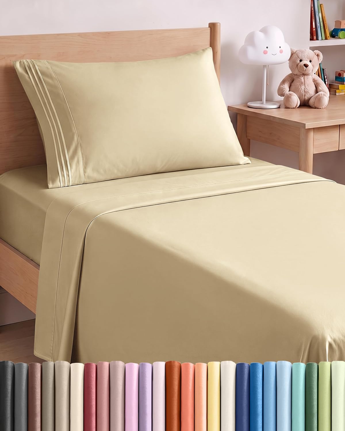 JUEGO DE SÁBANAS TWIN SIZE 3 PIEZAS MICROFIBRA BEIGE CGK UNLIMITED - 1