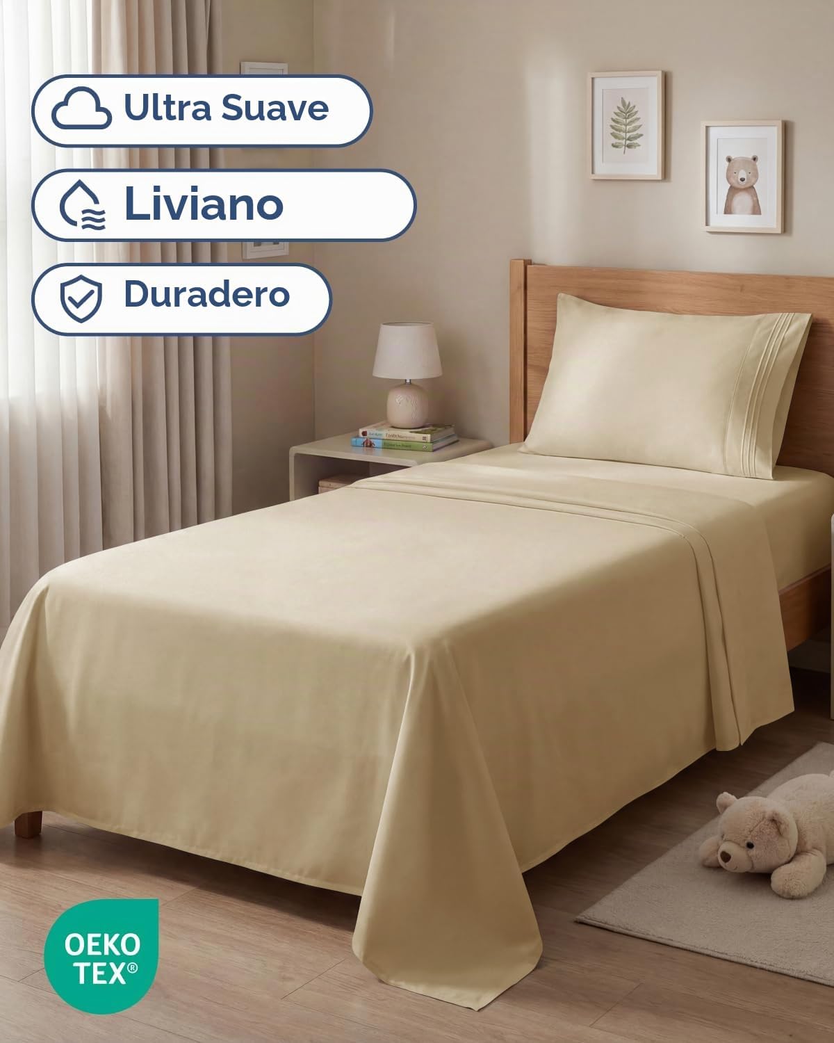 JUEGO DE SÁBANAS TWIN SIZE 3 PIEZAS MICROFIBRA BEIGE CGK UNLIMITED - 2