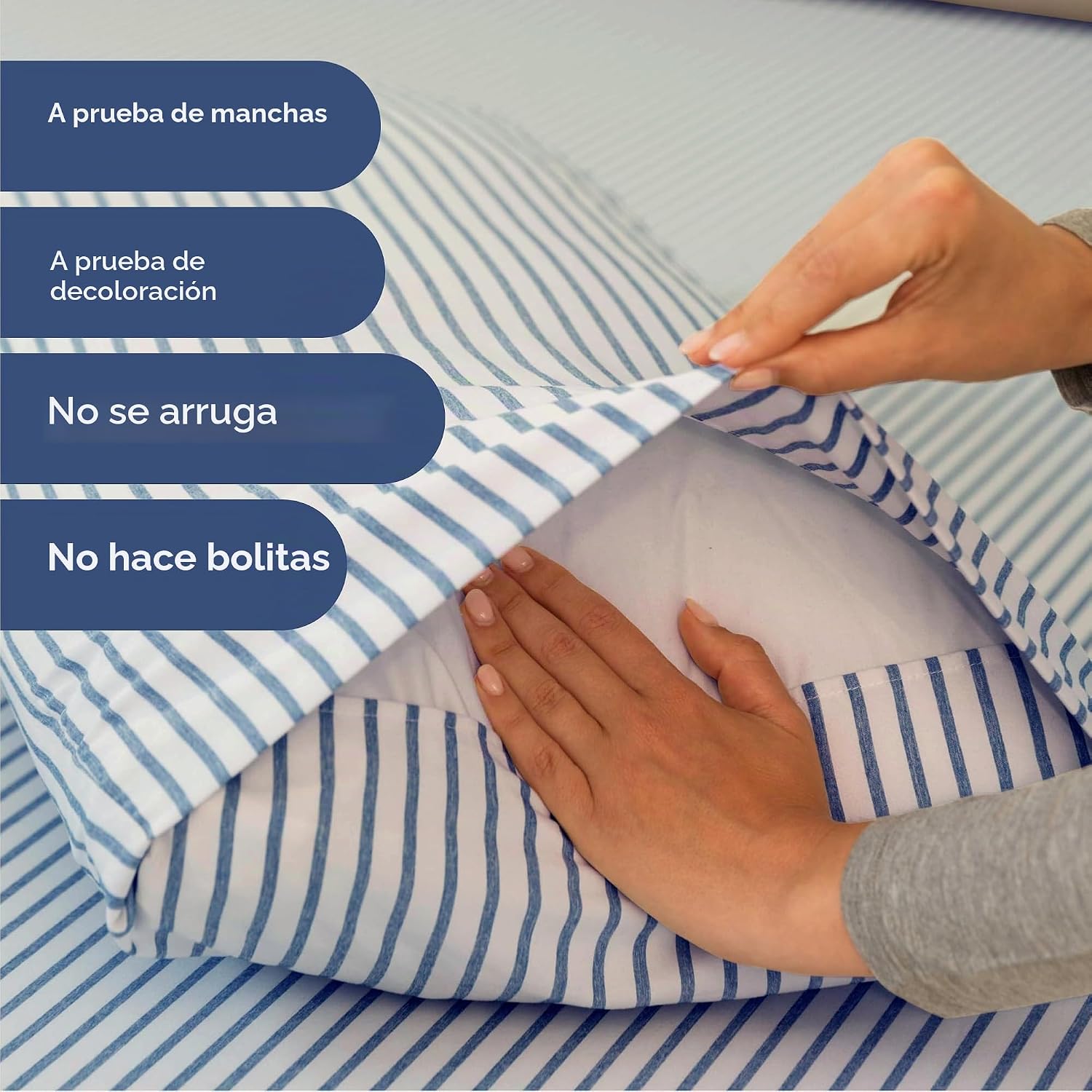 JUEGO DE SÁBANAS CAL KING 4 PIEZAS MICROFIBRA AZUL RAYAS - 5