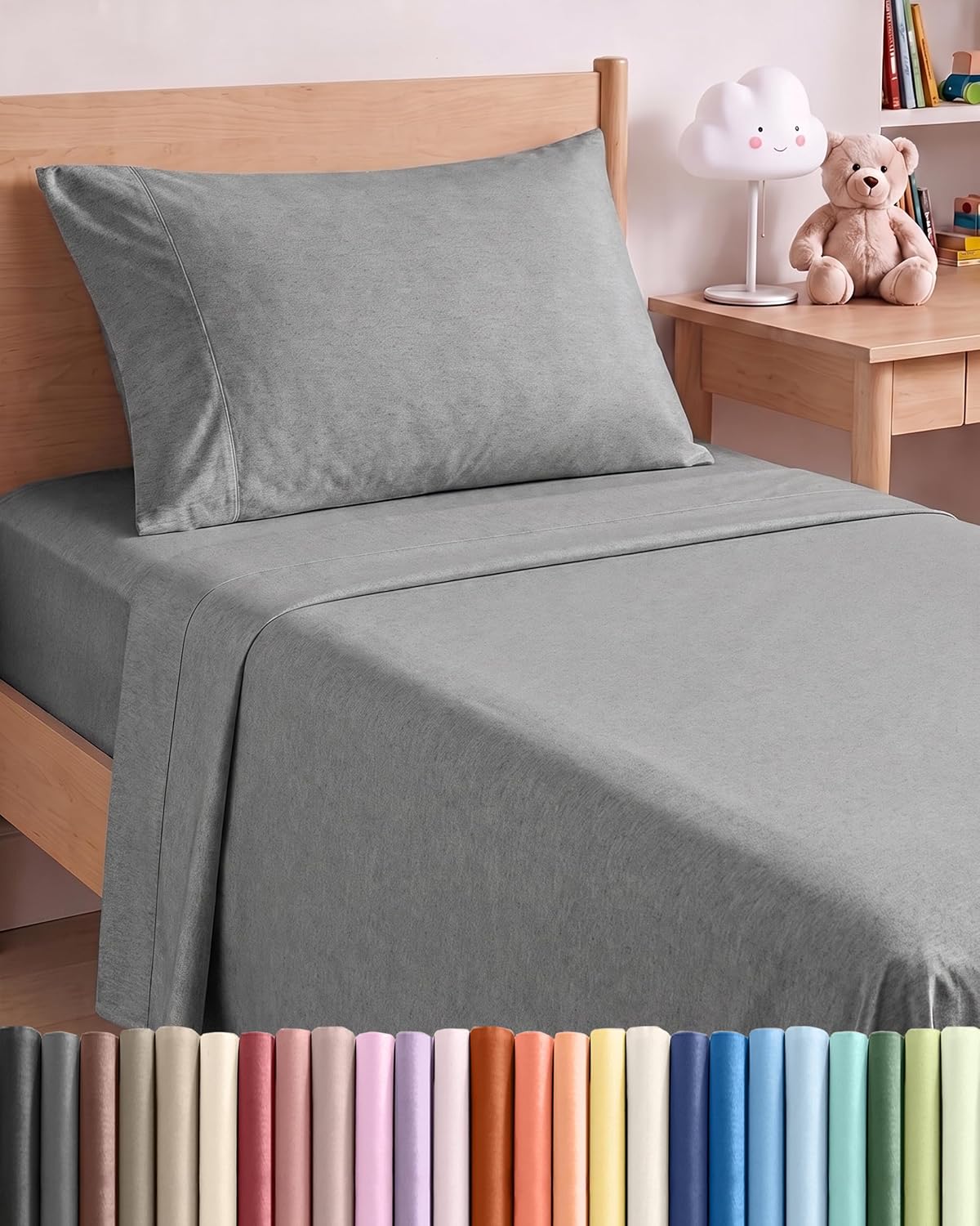 JUEGO DE SÁBANAS TWIN SIZE 3 PIEZAS MICROFIBRA GRIS JASPEADO - 1