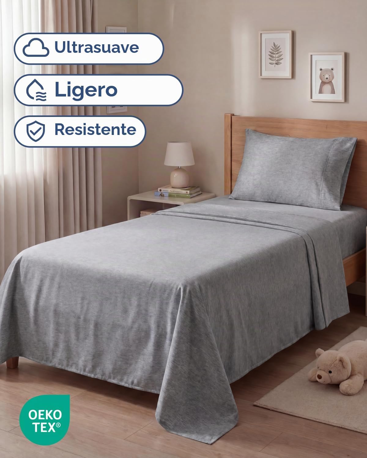 JUEGO DE SÁBANAS TWIN SIZE 3 PIEZAS MICROFIBRA GRIS JASPEADO - 2