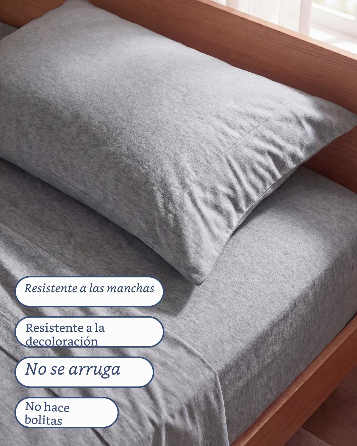 JUEGO DE SÁBANAS TWIN SIZE 3 PIEZAS MICROFIBRA GRIS JASPEADO - 5