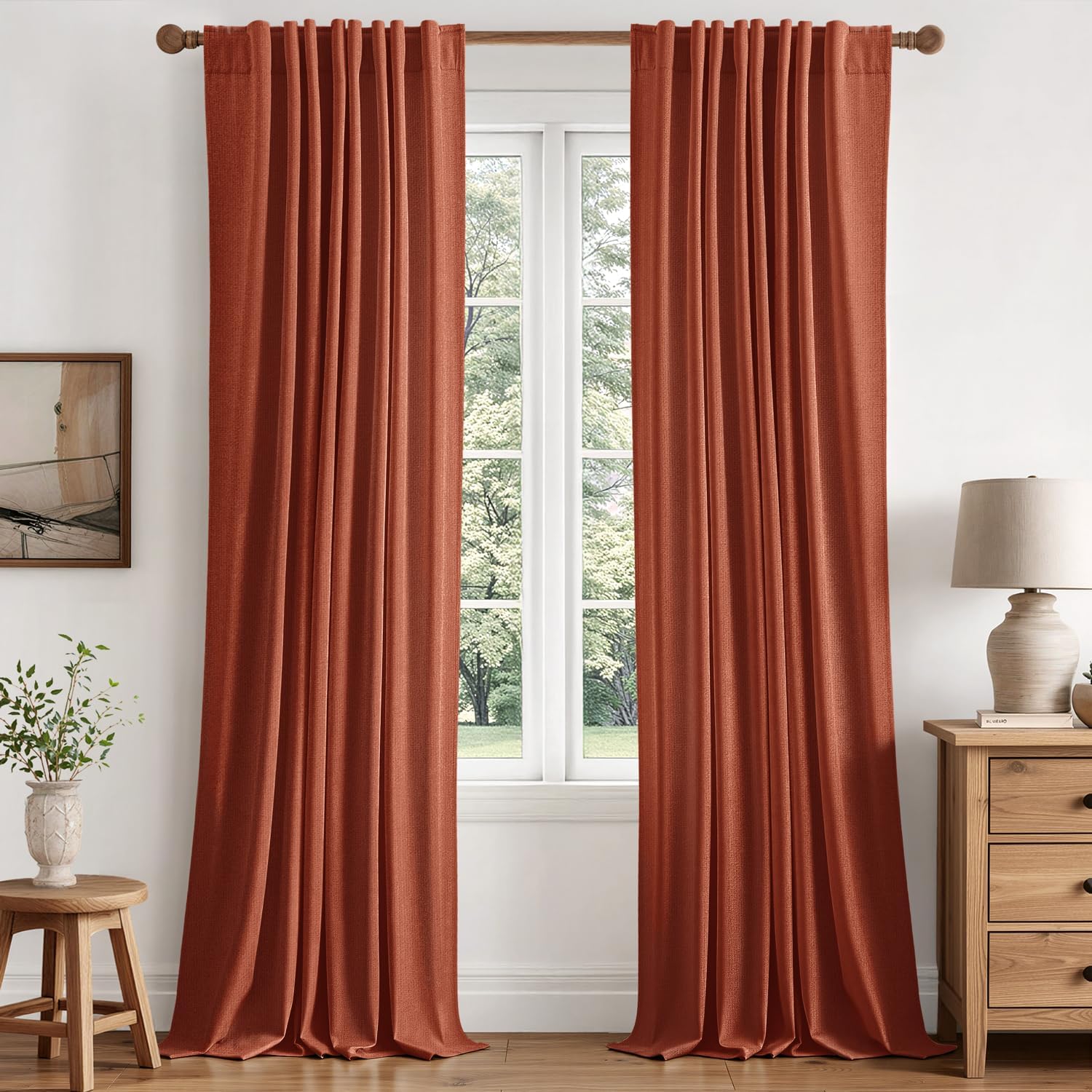 CORTINA DE TELA MIULEE FALL 100% BLACKOUT LINEN 40 X 96 PULGADAS TERRACOTA - 1