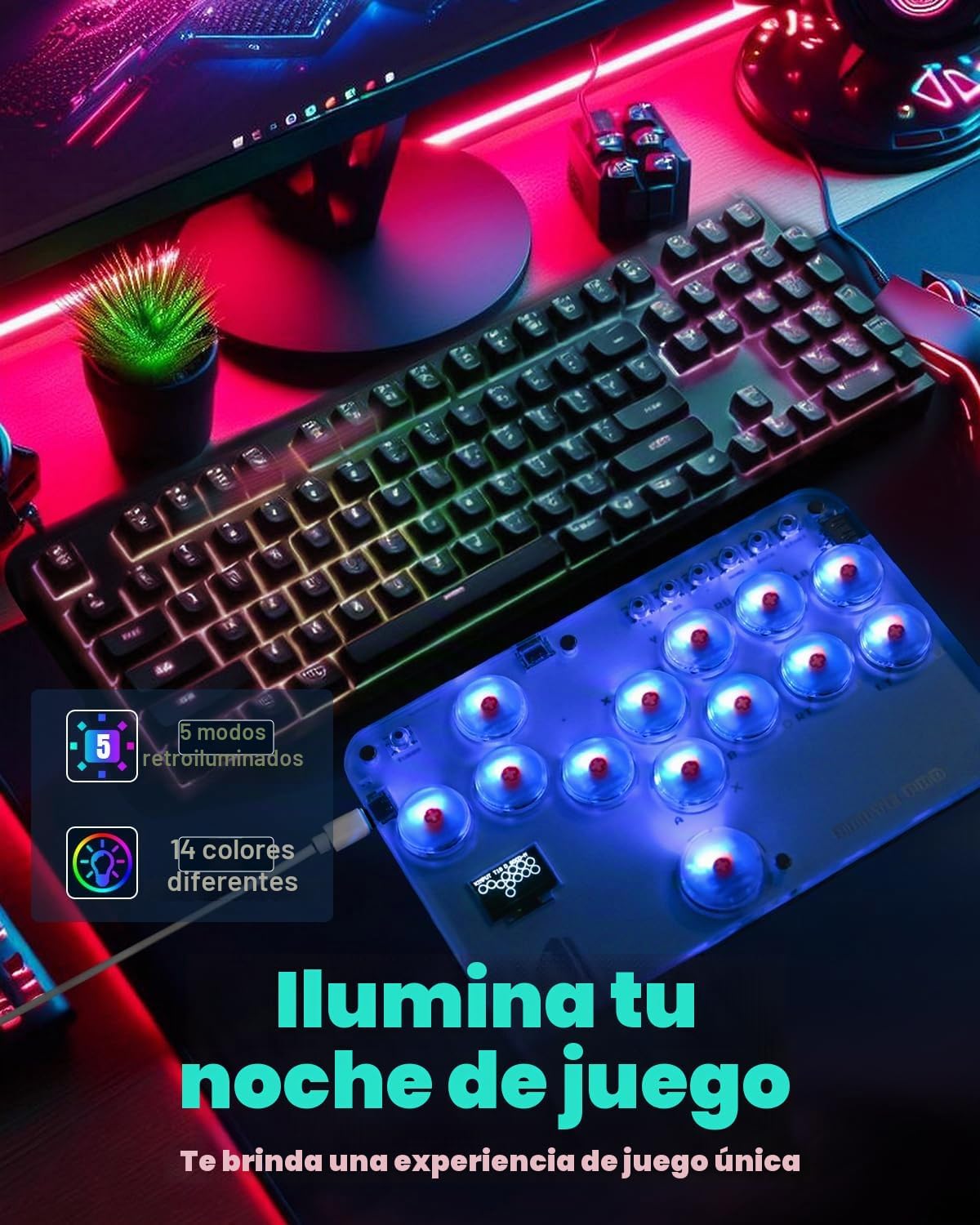 GAMEPAD ARCADE SEHAWEI HAUTE42 S13 13 BOTONES SIN PALANCA RGB - 4