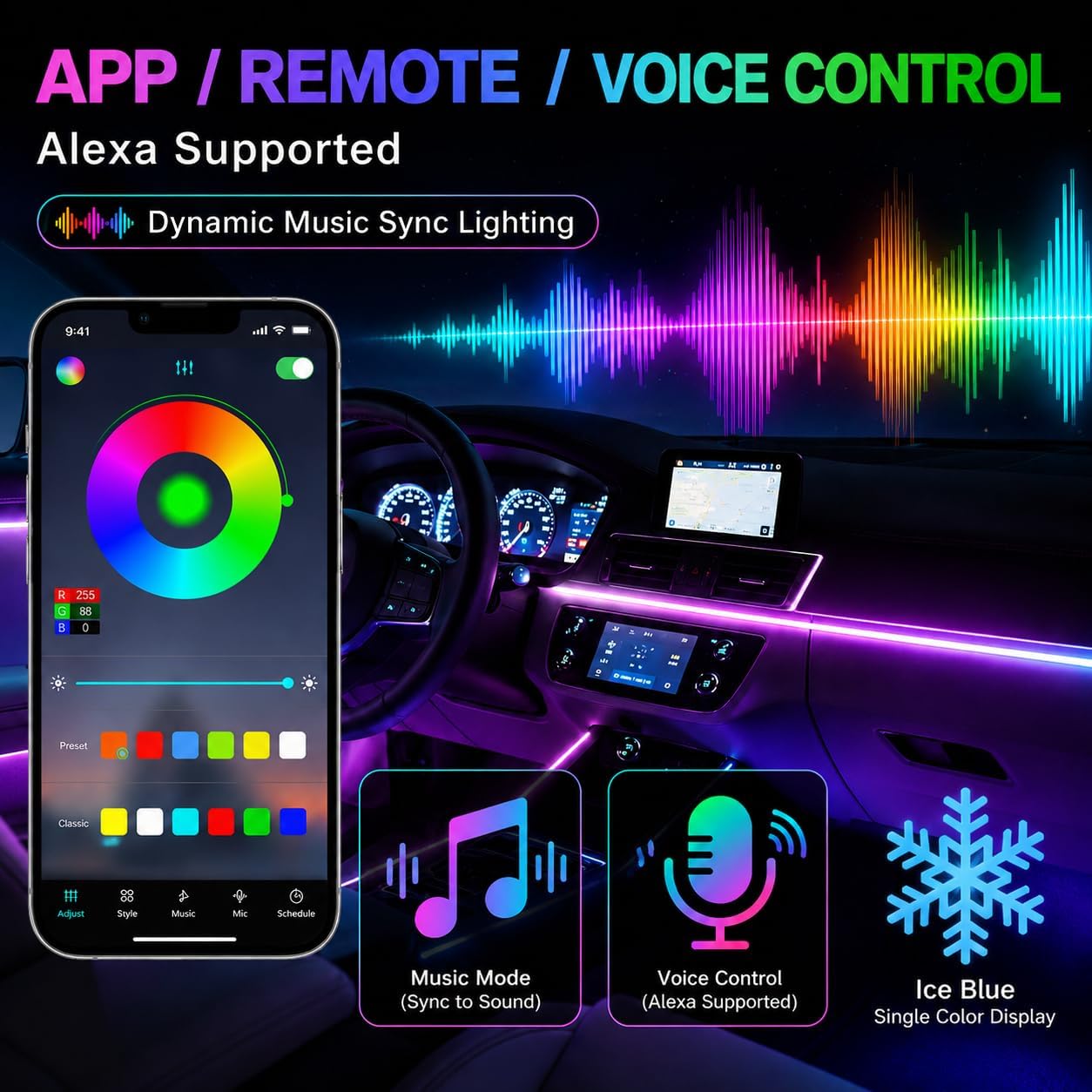 CINTA LED RGB PARA AUTO CON CONTROL POR APP Y MODOS DE LUZ SINCRONIZADA - 3
