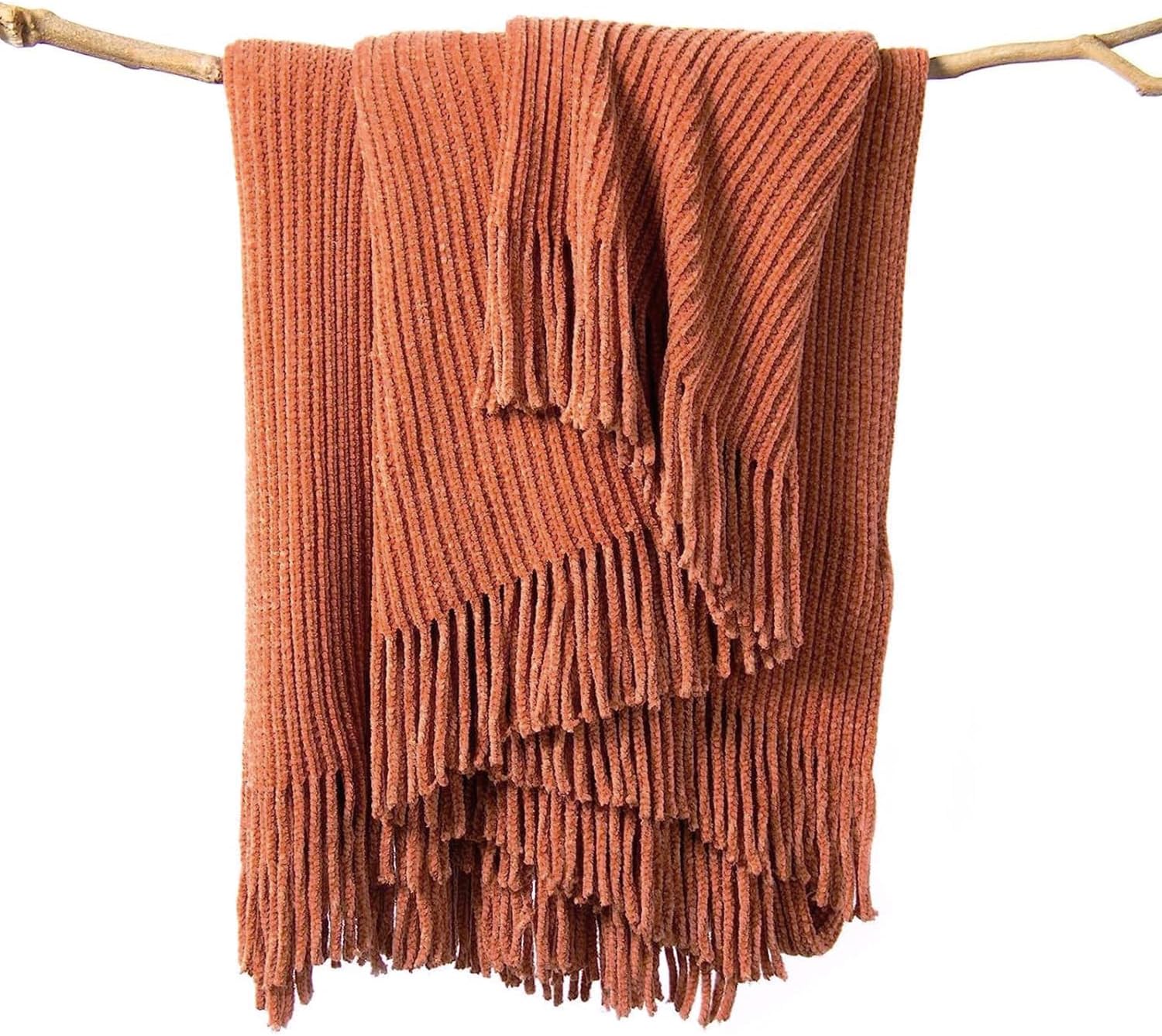 MANTA LIFEIN CHENILLE TEJIDA NARANJA ÓXIDO 60 X 80 PULGADAS - 1
