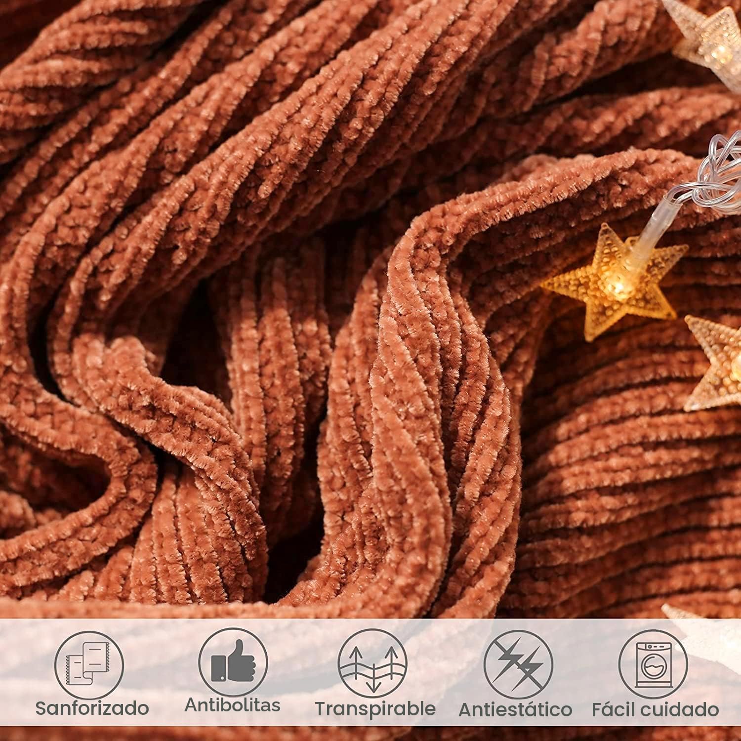 MANTA LIFEIN CHENILLE TEJIDA NARANJA ÓXIDO 60 X 80 PULGADAS - 5