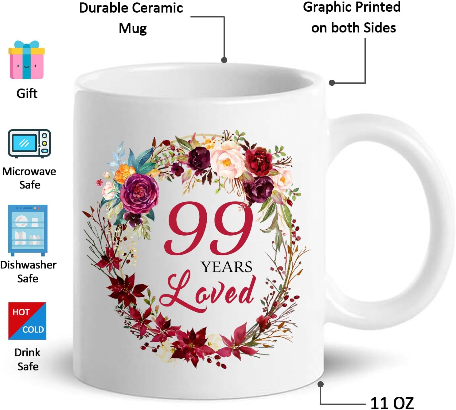 MUG CHOINN 1927 99TH BIRTHDAY GIFTS FOR WOMEN 11 OZ BLANCO - 2