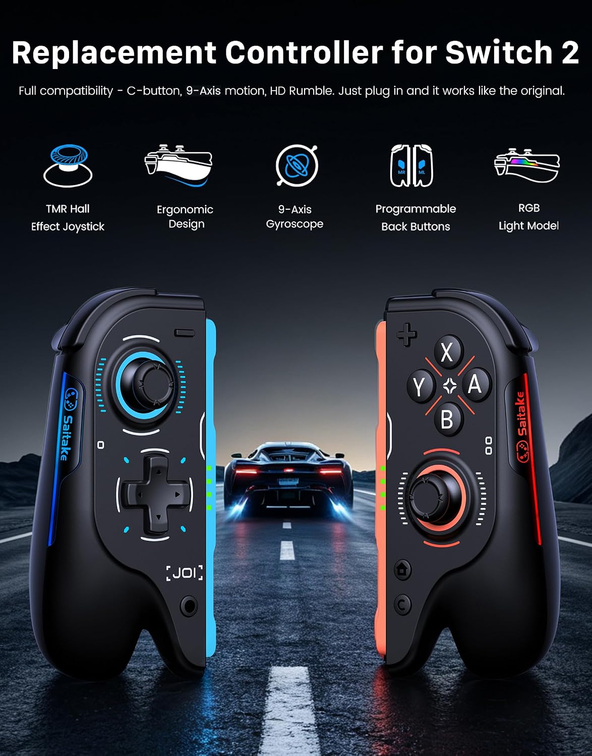 MANDO TECHERLEAF SWITCH 2 WIRELESS NEGRO CON JOYSTICK HALL EFFECT Y RGB - 2
