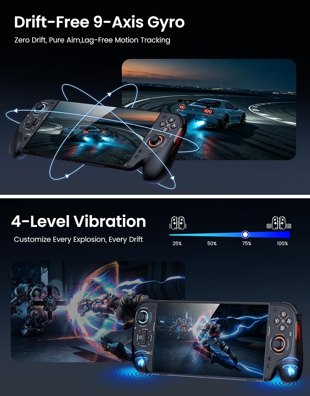 MANDO TECHERLEAF SWITCH 2 WIRELESS NEGRO CON JOYSTICK HALL EFFECT Y RGB - 5