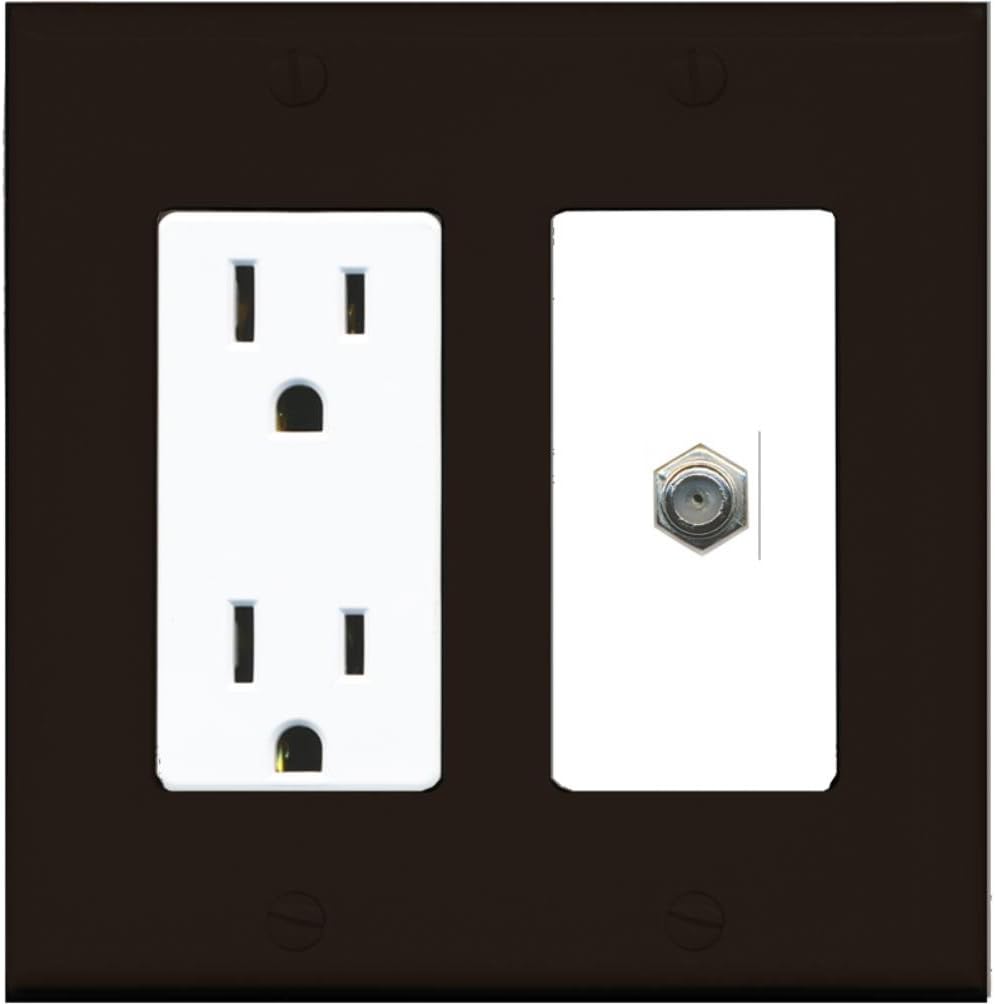 PLACA DE PARED RITEAV CON TOMA DE CORRIENTE 15 AMP Y PUERTO COAXIAL F-TYPE ROJO Y NEGRO - 4