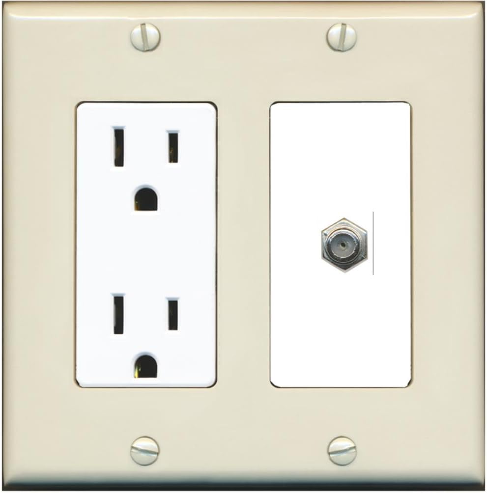 PLACA DE PARED RITEAV CON TOMA DE CORRIENTE 15 AMP Y PUERTO COAXIAL F-TYPE ROJO Y NEGRO - 5
