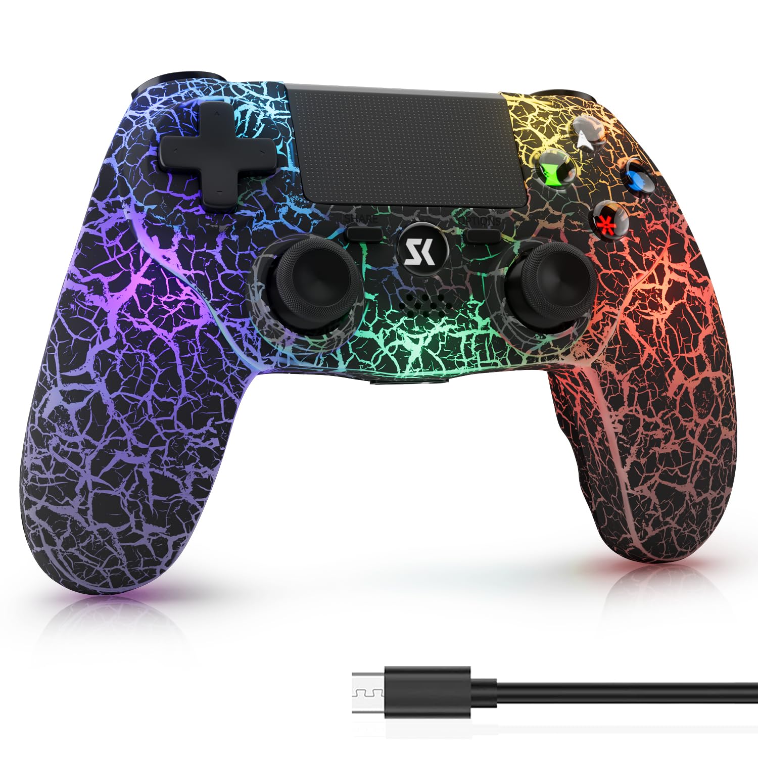 CONTROL INALÁMBRICO ISHAKO PARA PS4 NEGRO CON LUZ RGB AJUSTABLE - 1