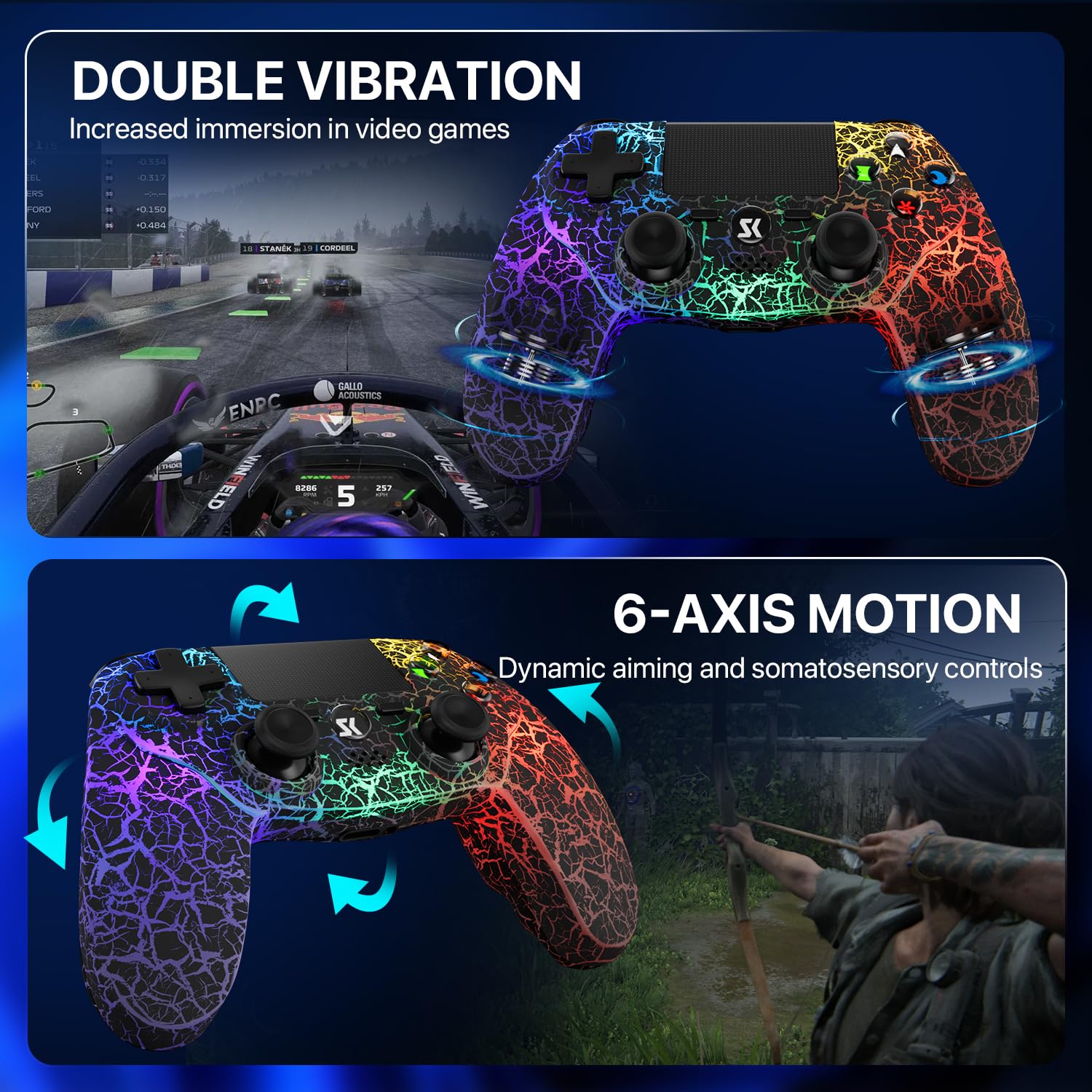 CONTROL INALÁMBRICO ISHAKO PARA PS4 NEGRO CON LUZ RGB AJUSTABLE - 5