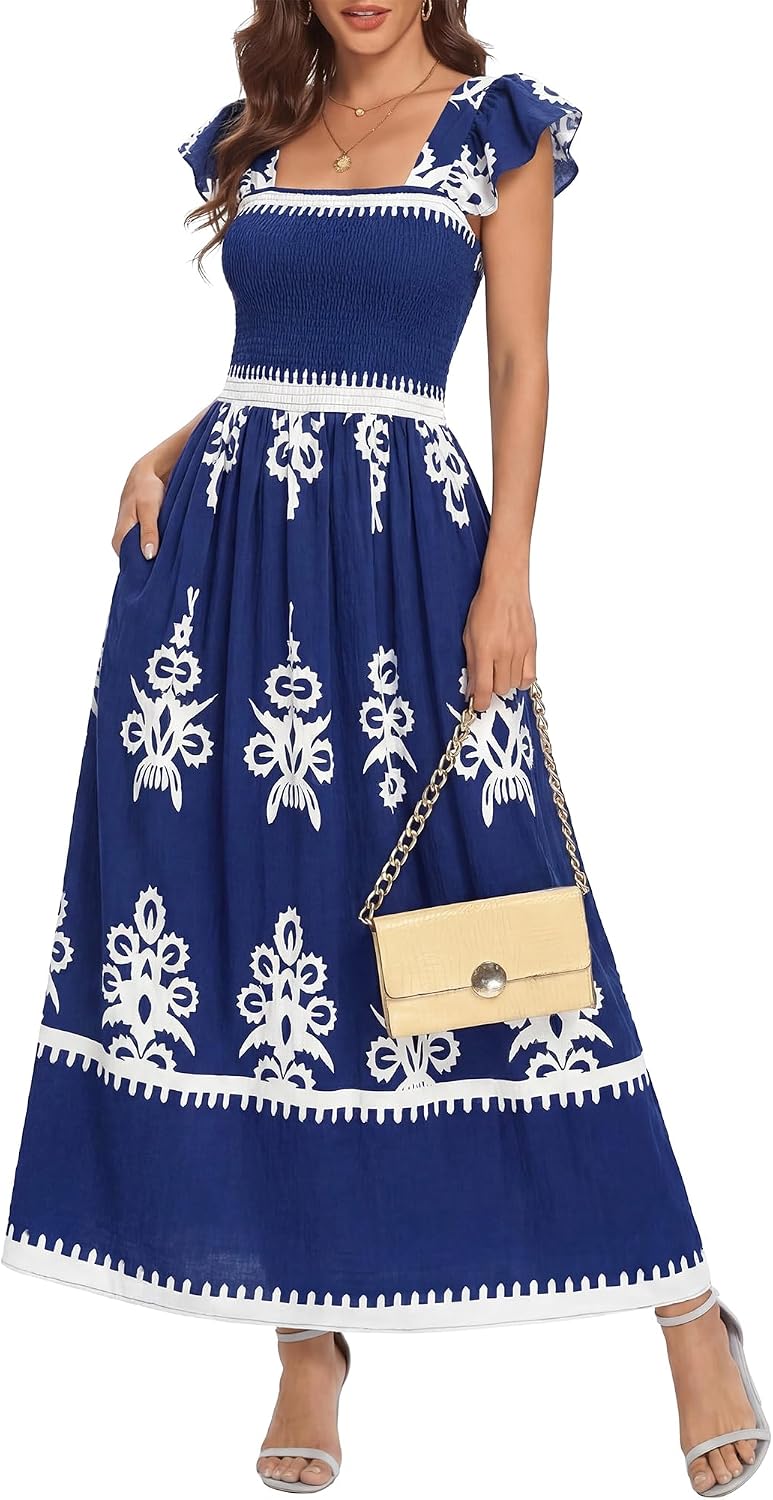 VESTIDO BTFBM FLORAL BOHO CUADRADO SIN MANGAS LARGO PLAYA - 1