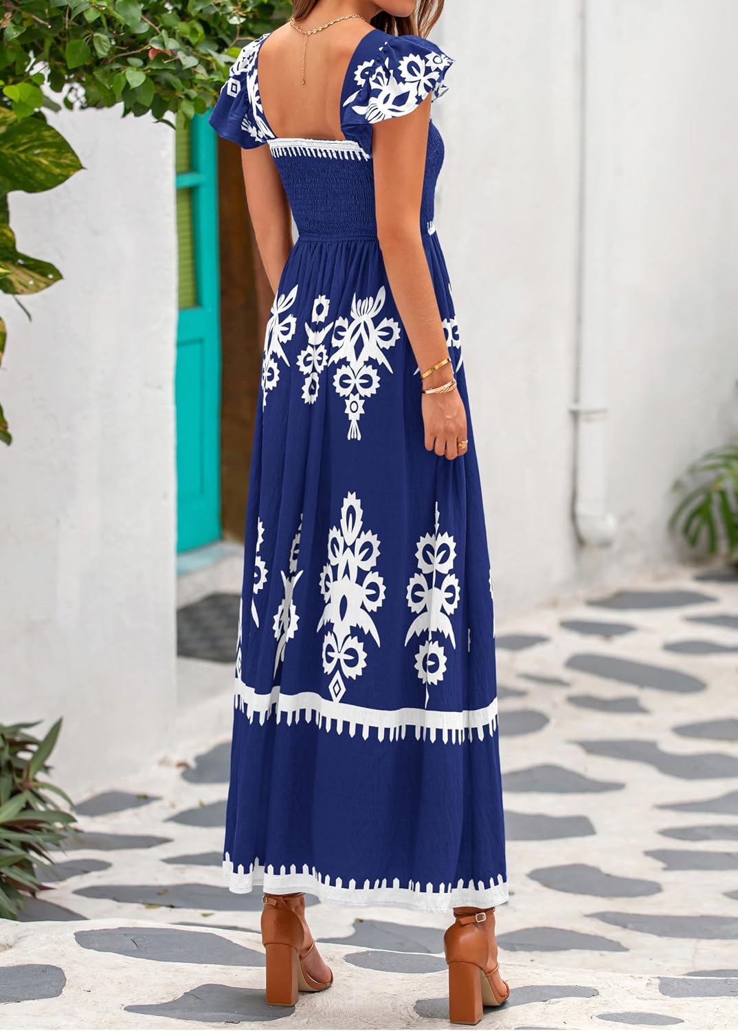 VESTIDO BTFBM FLORAL BOHO CUADRADO SIN MANGAS LARGO PLAYA - 4