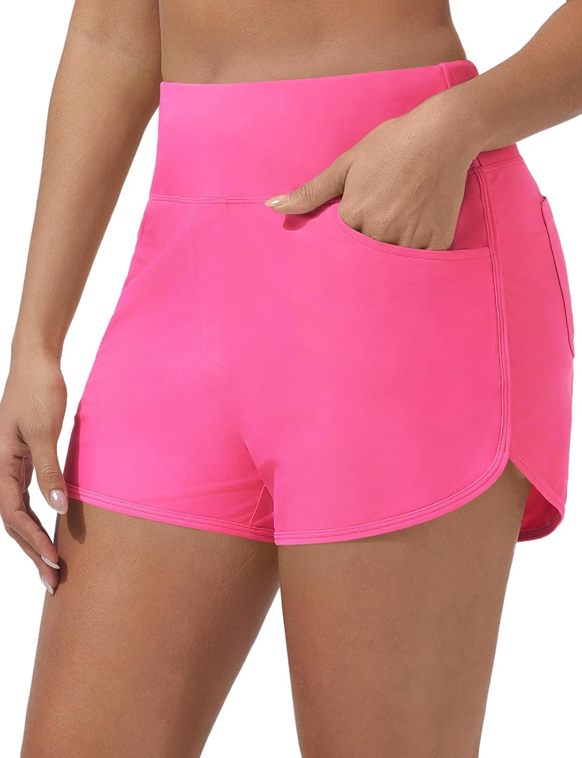 SHORT DE BAÑO BALEAF PARA MUJER 3 PULGADAS CINTURA ALTA ROSA - 1