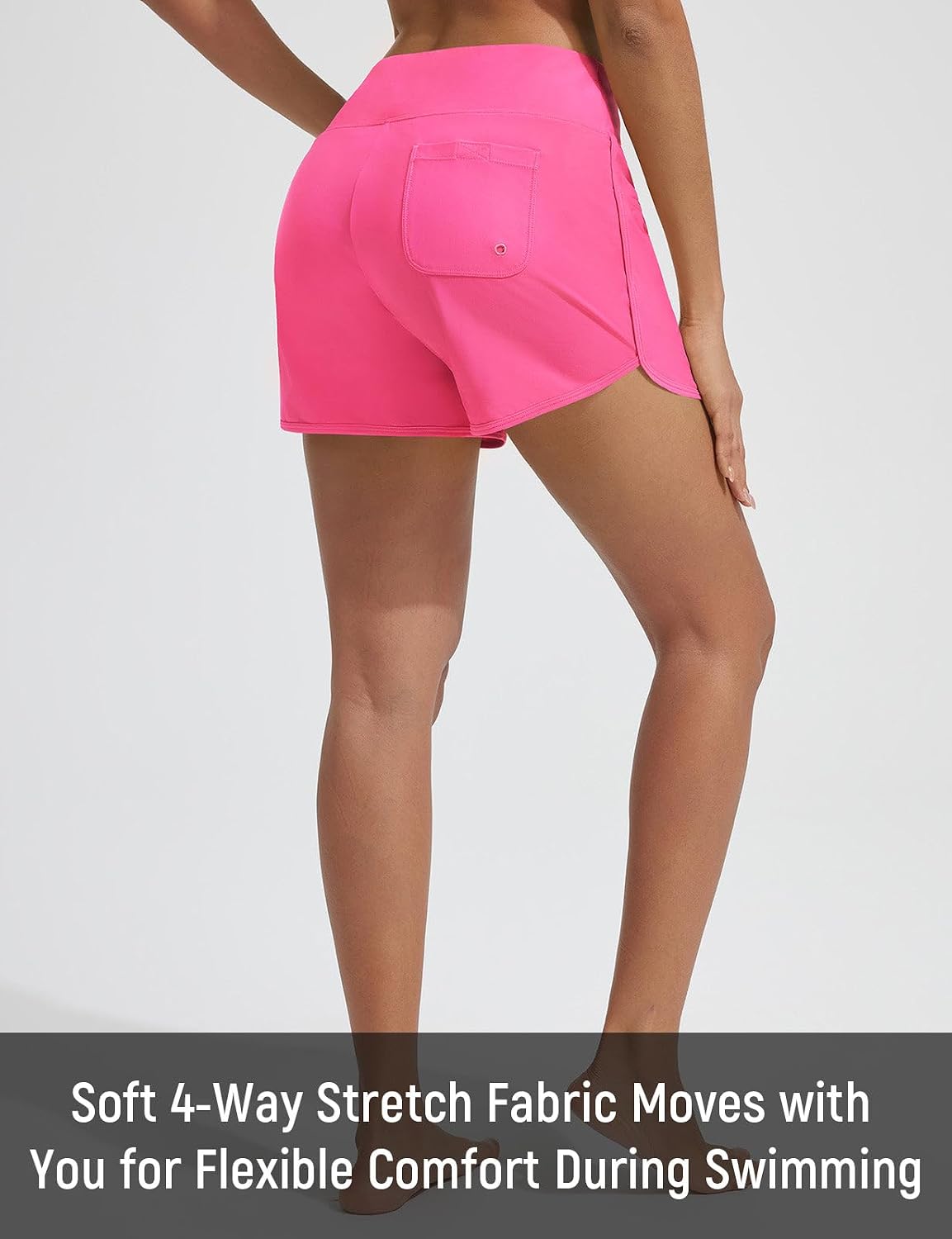 SHORT DE BAÑO BALEAF PARA MUJER 3 PULGADAS CINTURA ALTA ROSA - 5