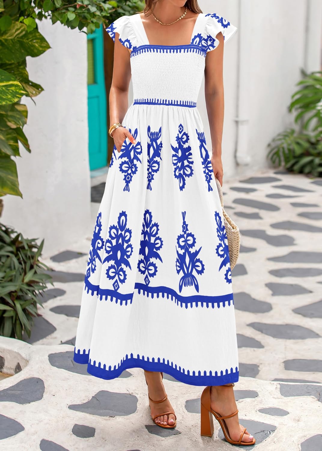 VESTIDO MAXI BOHO FLORAL BTFBM CUELLO CUADRADO SIN MANGAS - 2