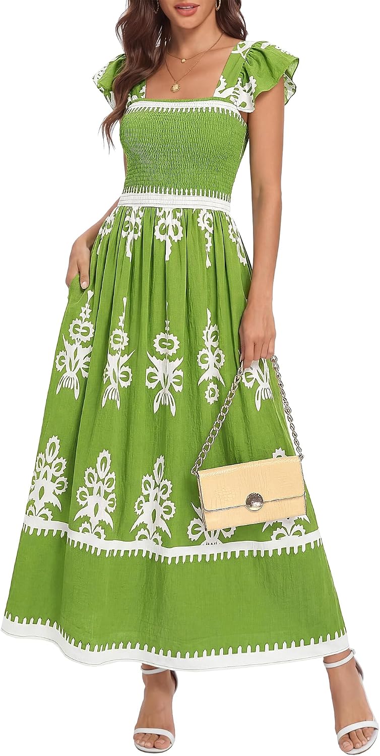 VESTIDO BTFBM FLORAL BOHO CUADRADO SIN MANGAS LARGO PLISADO - 1