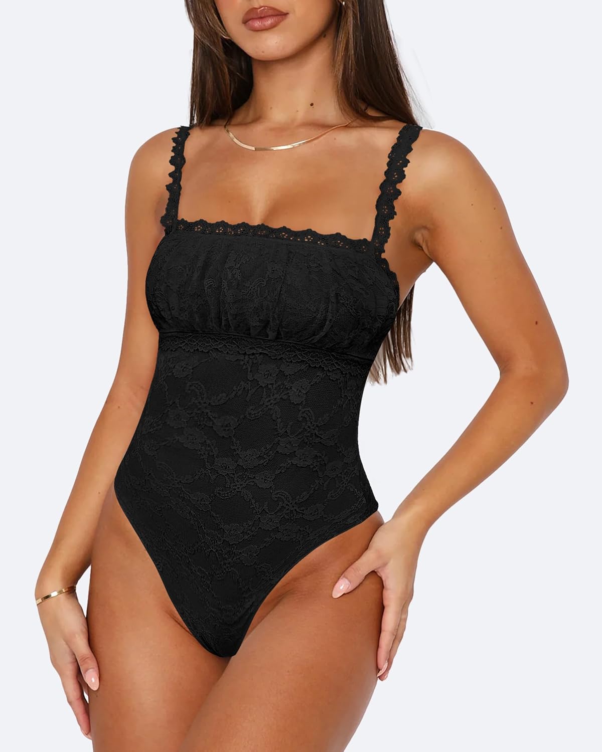 BODY SASLAX ENCAJE CUELLO CUADRADO SIN MANGAS NEGRO TALLA XXL - 2